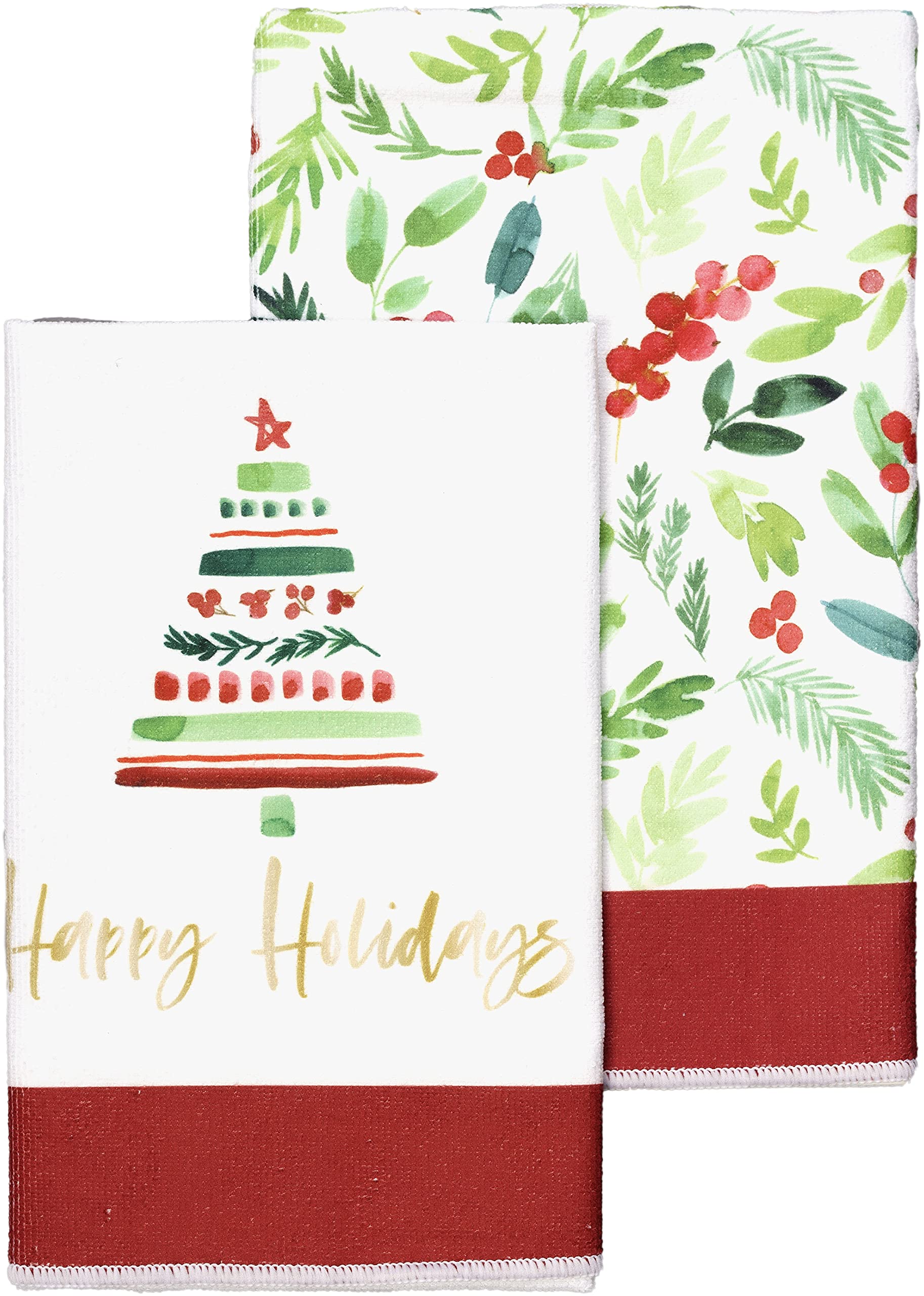 Set of 2 Christmas Holiday Tea Towels 27.5x19.75 Inch - Festive Winter Kitchen & Bathroom Towels for Decor, Gift & Holiday Cleaning - Perfect for Christmas Decorations, Hostess Gifts & Seasonal Home Use