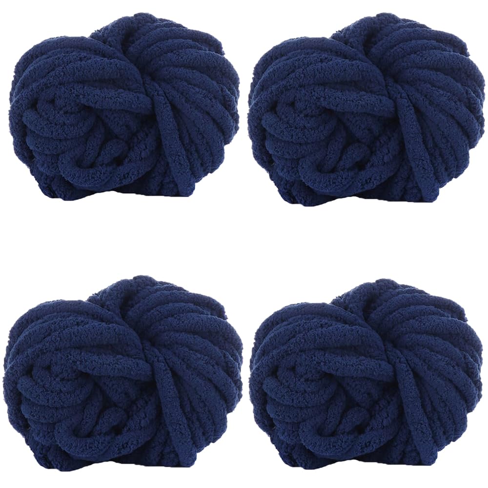 Chunky Knit Chenille Yarn - Super Soft Arm Knitting Yarn for Blankets, Scarves & DIY Crafts (1kg, Navy Blue) - Perfect for Baby Blankets, Home Decor & Cozy Winter Projects
