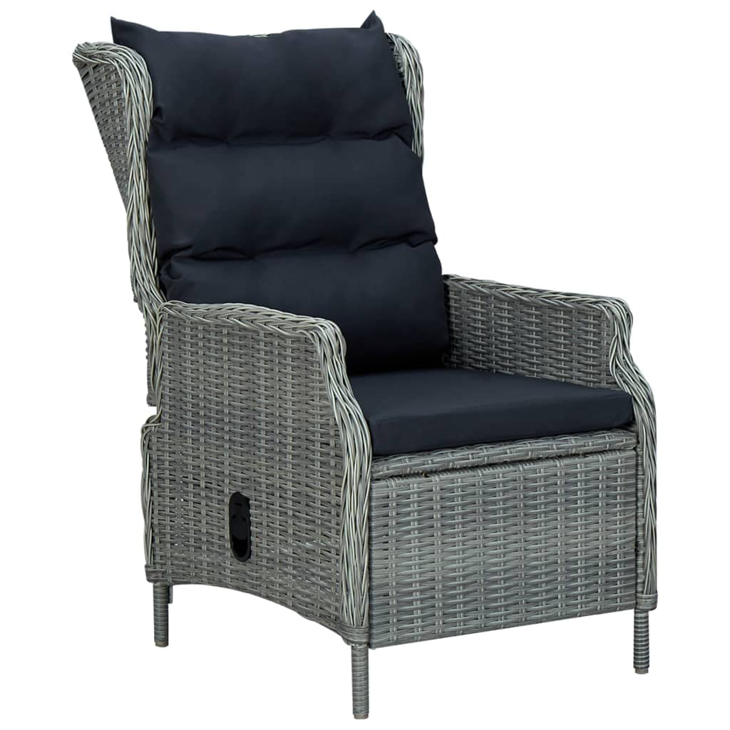 vidaXL Light Gray Reclining Patio Chair with Cushions - Easy-to-Clean Outdoor Furniture - Adjustable Backrest for Ultimate Comfort - Lightweight Poly Rattan Recliner - Perfect for Poolside Lounging, Backyard Relaxation & Patio Decor