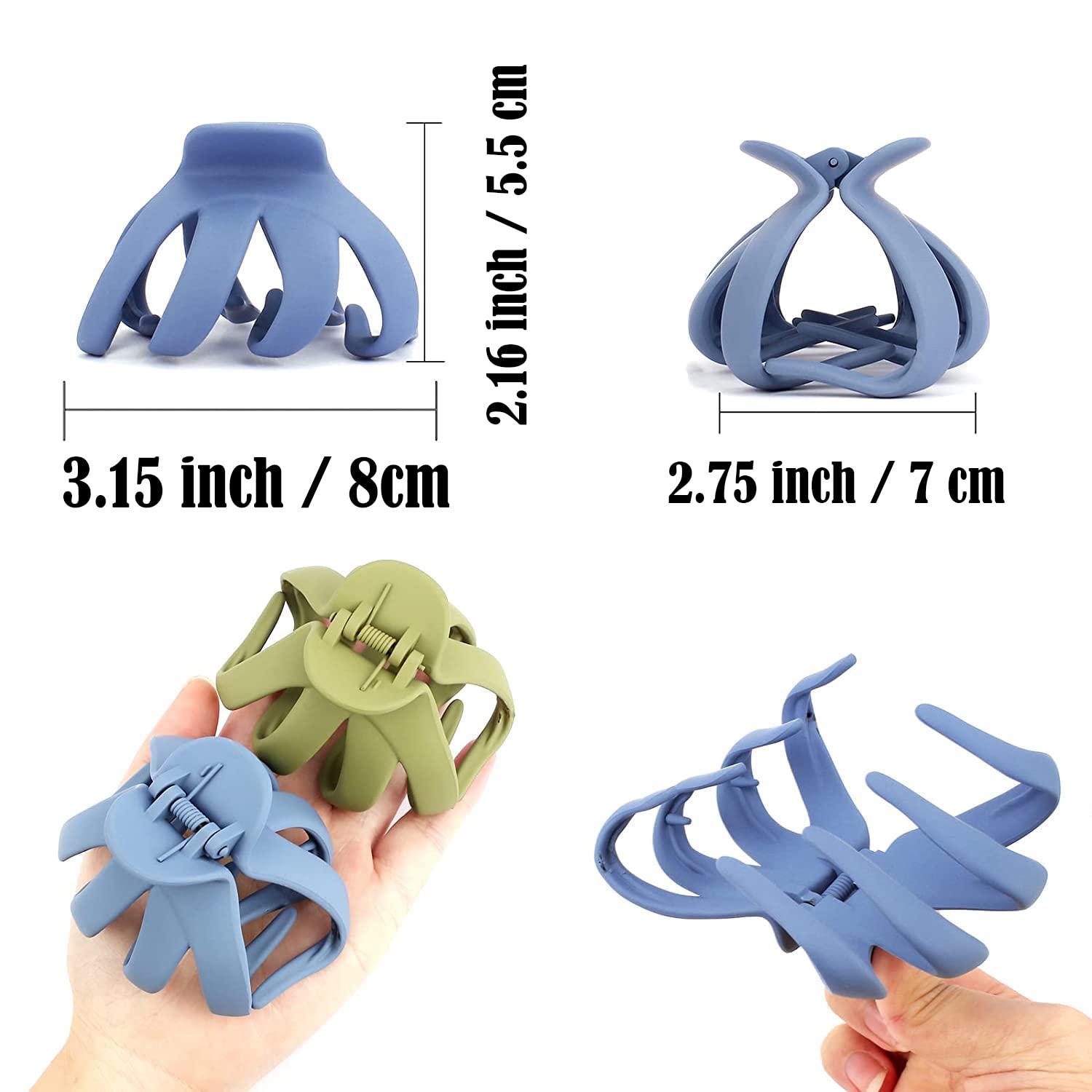 COCIDE 4PCS Large Octopus Hair Claw Clips for Women - Non-Slip Acrylic Spider Hair Clips with Super Strong Hold for Thick Hair - Perfect for Beach, Party & Everyday Use (3.1 Inch)