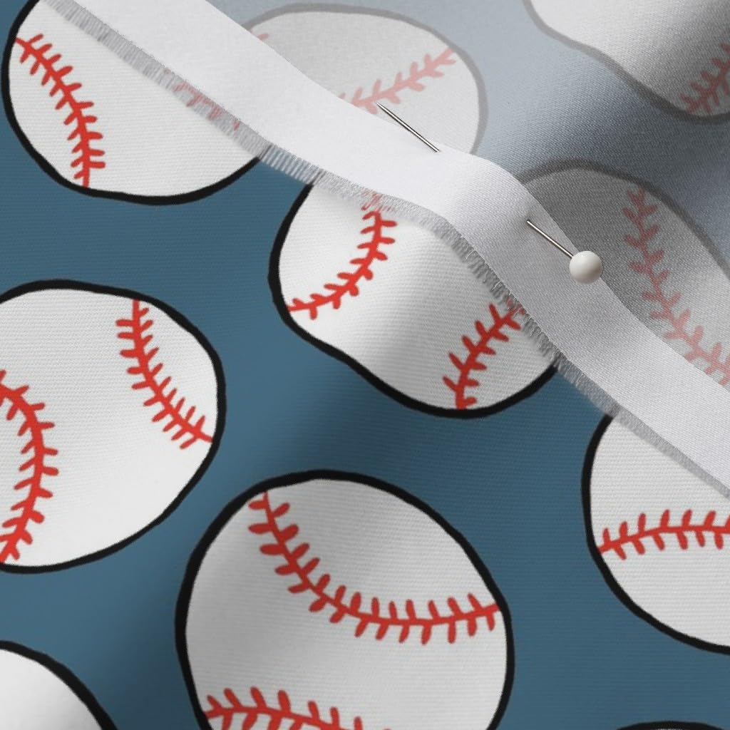 Baseball Print Fabric by Spoonflower - Dull Blue Play Ball Sport Design on Organic Cotton Sateen - Perfect for Sewing, Quilting, Apparel & Home Decor | Ideal for Sports-Themed Bedding, DIY Projects & Baseball Fan Gifts