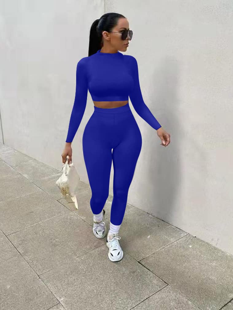 GOKATOSAU Women's Sexy 2 Piece Outfits - Long Sleeve Crop Top & High Waist Pants Set | Clubwear, Party Jumpsuit, Night Out Fashion | Perfect for Clubbing, Date Night & Special Occasions