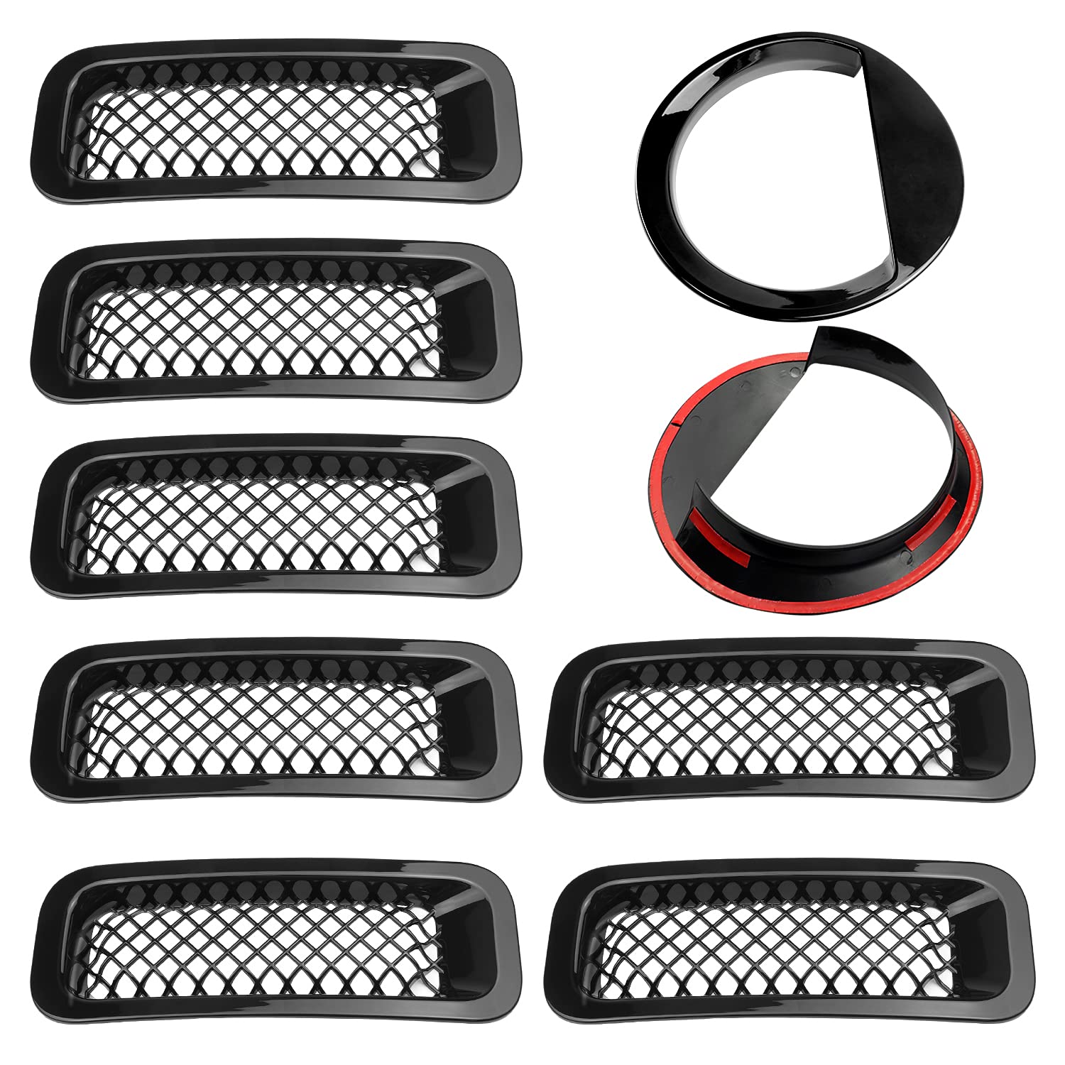 AVOMAR Black Front Grille Mesh Insert & Angry Bird Headlight Cover Kit - Compatible with Jeep Patriot 2011-2016 - Upgrade Your Jeep's Aggressive Style for Off-Road Adventures & Car Shows