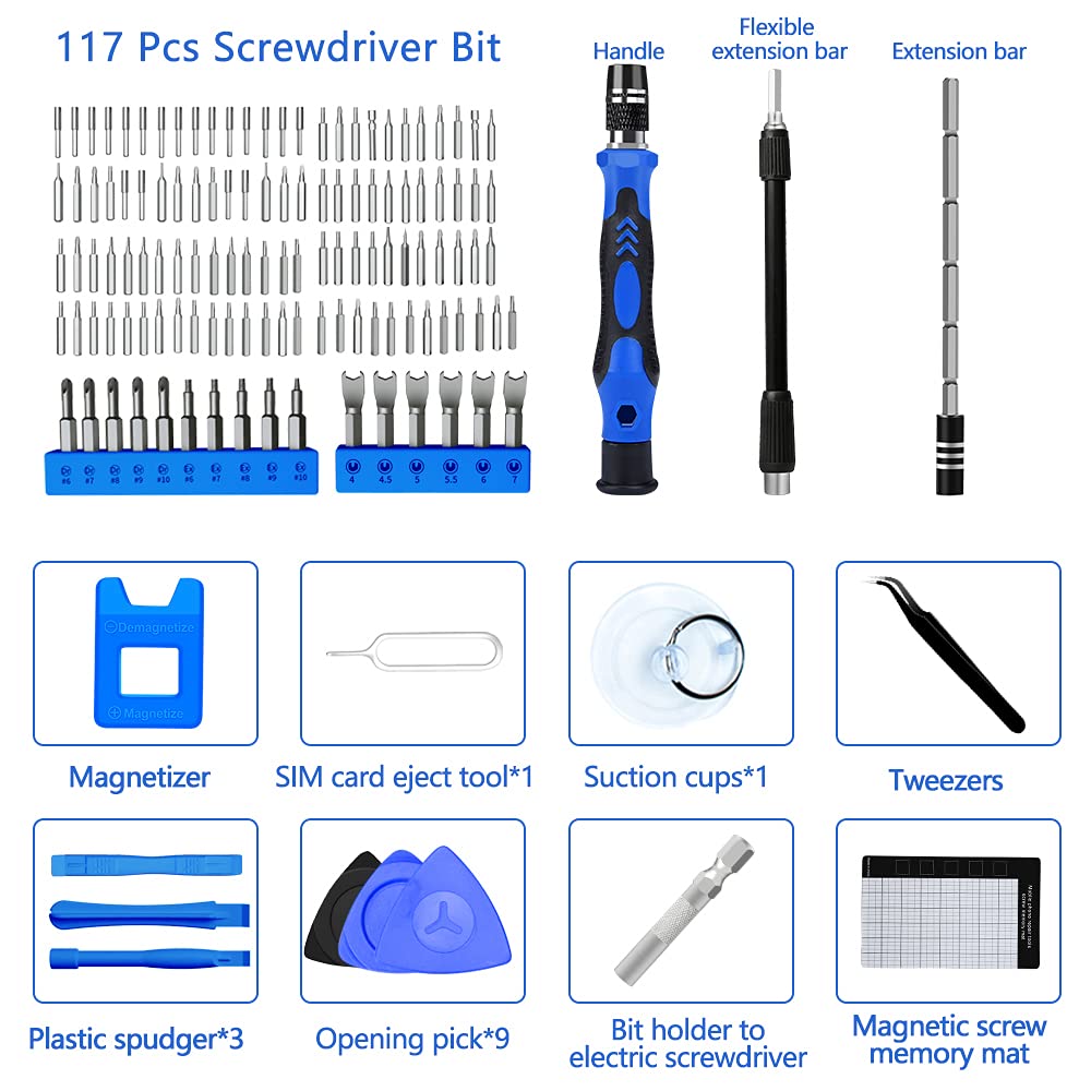 138 in 1 Precision Magnetic Screwdriver Set - Professional DIY Repair Tool Kit for Electronics with Portable Case - Perfect for iPhone, MacBook, Laptop, PC, Tablet, Watch & Glasses Repair - Blue