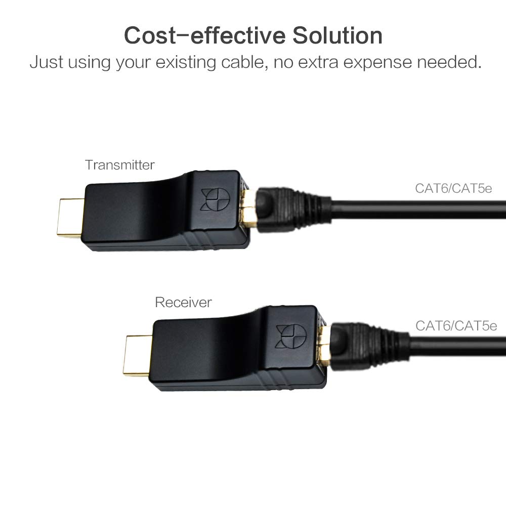 DDMALL Mini HDMI Extender 330ft/100m - 1080P@60Hz Full HD HDMI Over CAT5e/CAT6 Cable with IR Control, POC, EDID - HDMI Transmitter & Receiver (HE-20IR) for Home Theater, Conference Room & Gaming Setup