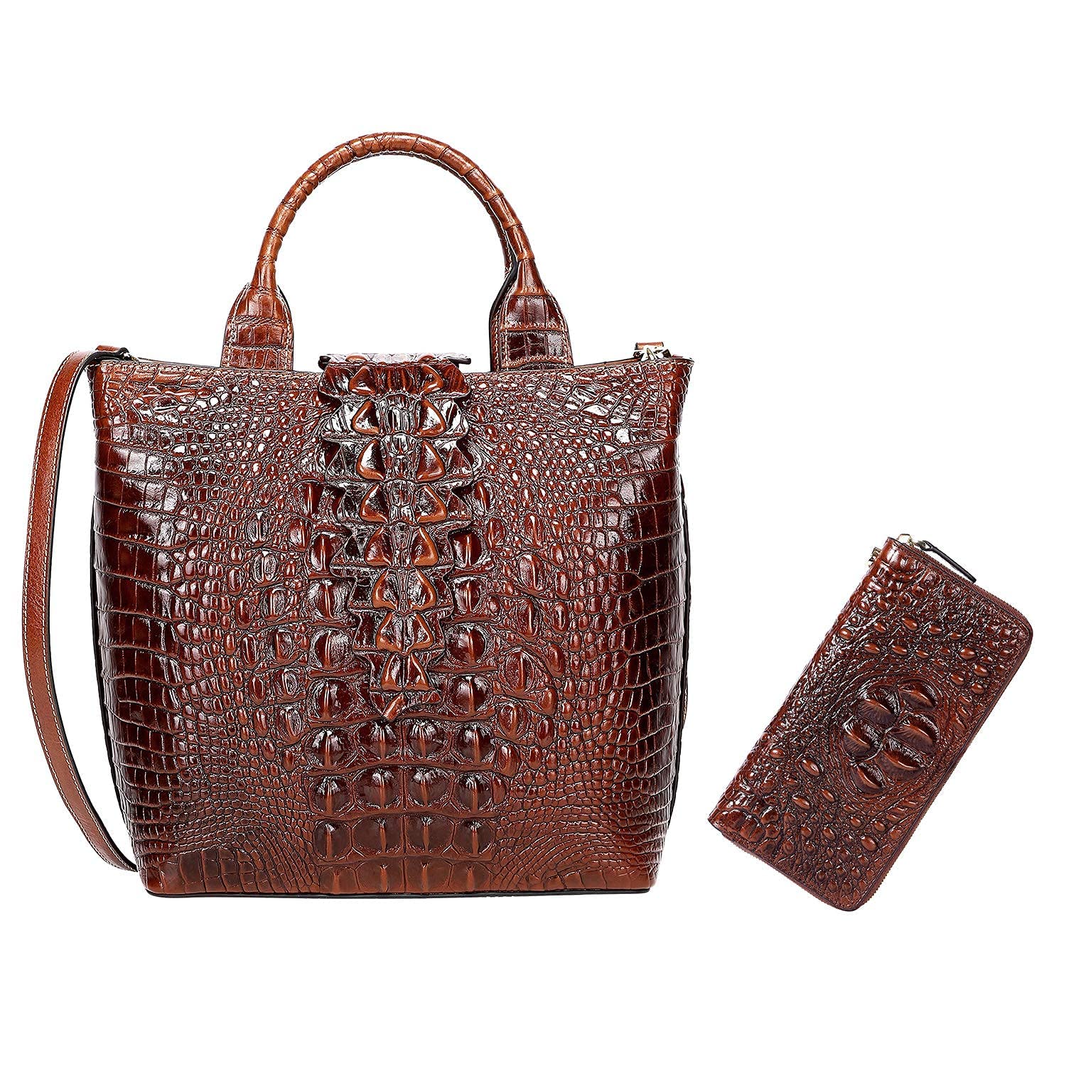 Premium Crocodile Leather Handbag for Women - Designer Top Handle Satchel Purse with Wristlet Wallet, Elegant Tote & Clutch Bag | Perfect for Work, Travel, and Evening Events