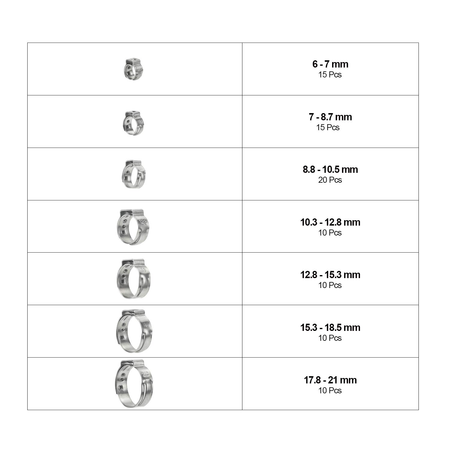 DYWISHKEY 304 Stainless Steel Single Ear Hose Clamps with Pincers Kit (90 PCS) - Heavy Duty Clamps for Automotive, Plumbing, and Industrial Applications