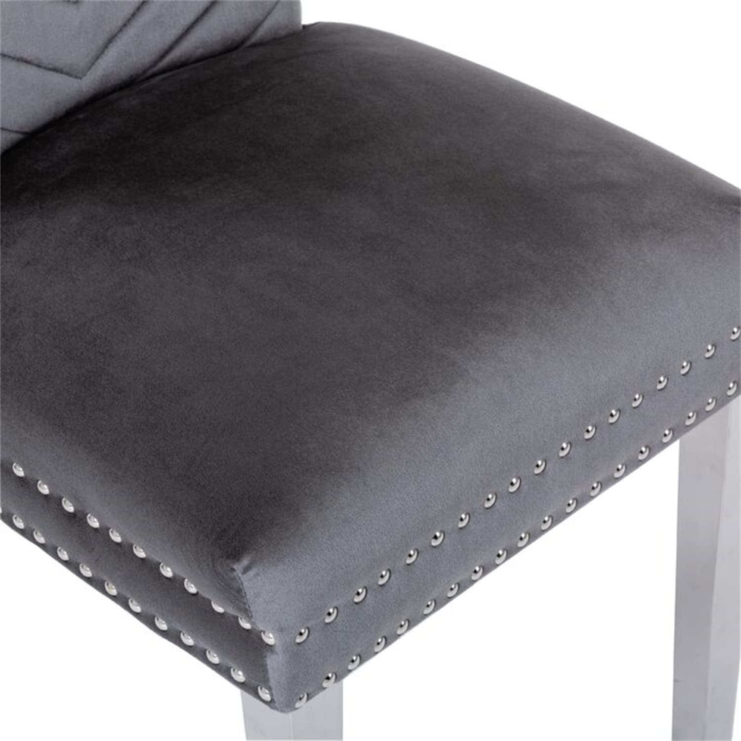 Velvet Upholstered Dining Chairs Set of 2 - Modern Tufted Accent Chairs with Metal Legs, Ring Pull & Nailhead Trim - Parsons Style Dining Chairs for Kitchen, Living Room & Dining Room - Dark Gray Home Decor for Elegant Entertaining