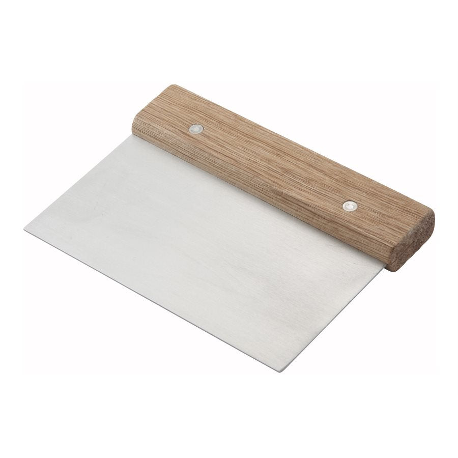 Winco 6x3 Inch Dough Scraper with Wooden Handle - Perfect for Baking, Pastry Making & Kitchen Prep | Stainless Steel Blade & Ergonomic Design