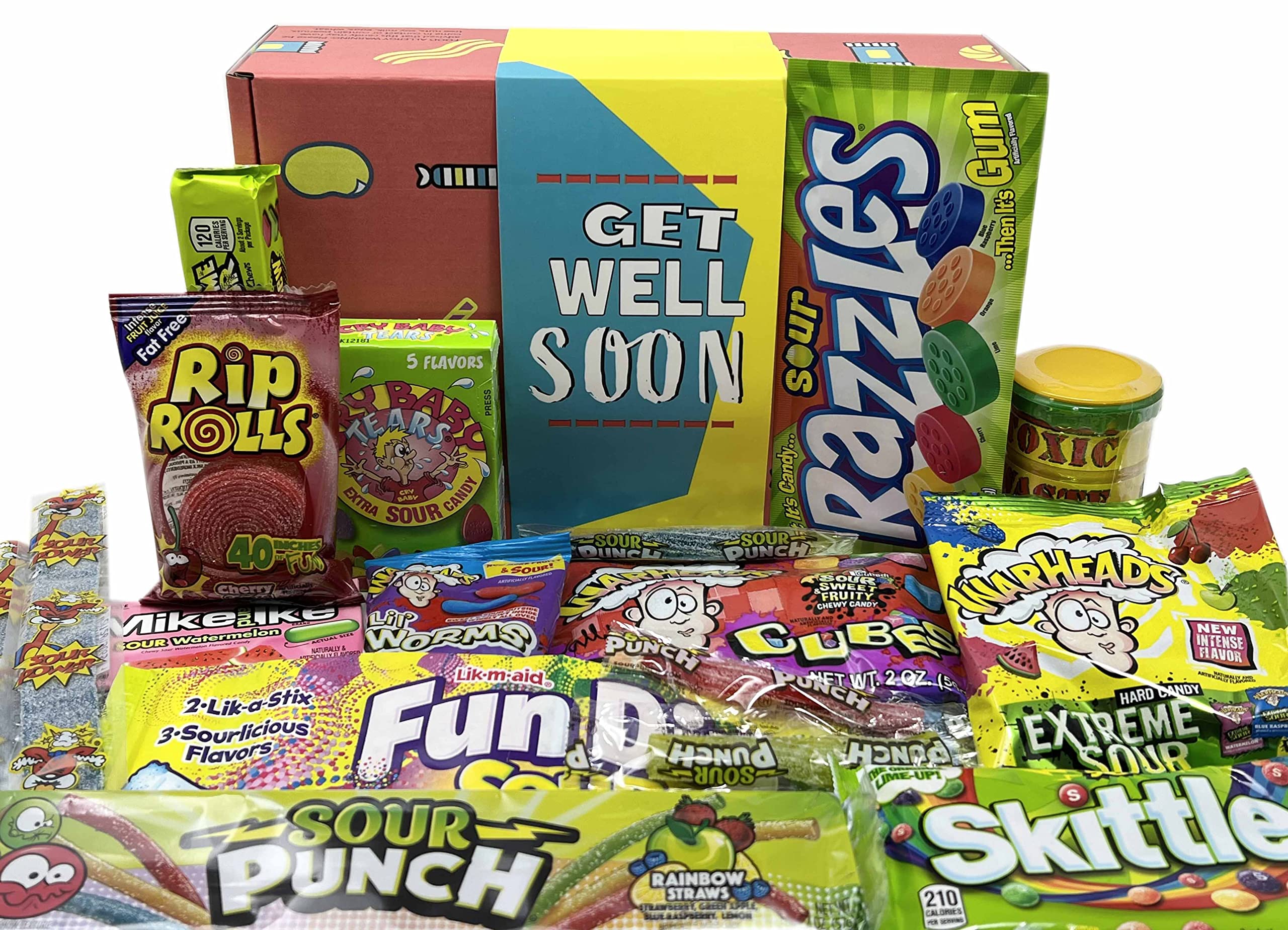 Retro Sour Candy Variety Pack - Get Well Soon Gift Box for Kids, Boys, Girls, Men & Women | Assorted Candy Care Package for Sick Days, Hospital Visits & Feel Better Gifts | Perfect for Birthdays, Holidays & Cheer Up Presents