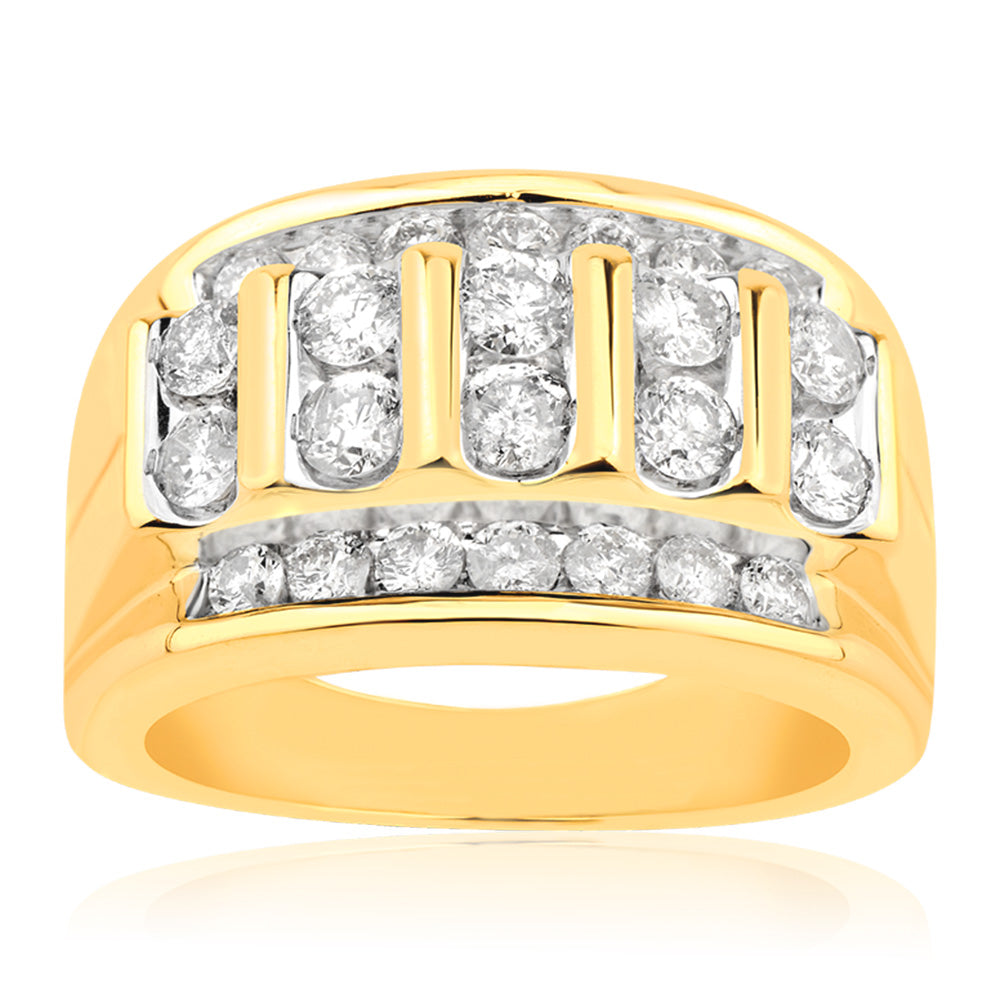 9ct Yellow Gold 2 Carat Diamond Men's Ring - Elegant Wedding Band & Anniversary Gift for Him - Perfect for Proposals, Engagements & Special Occasions