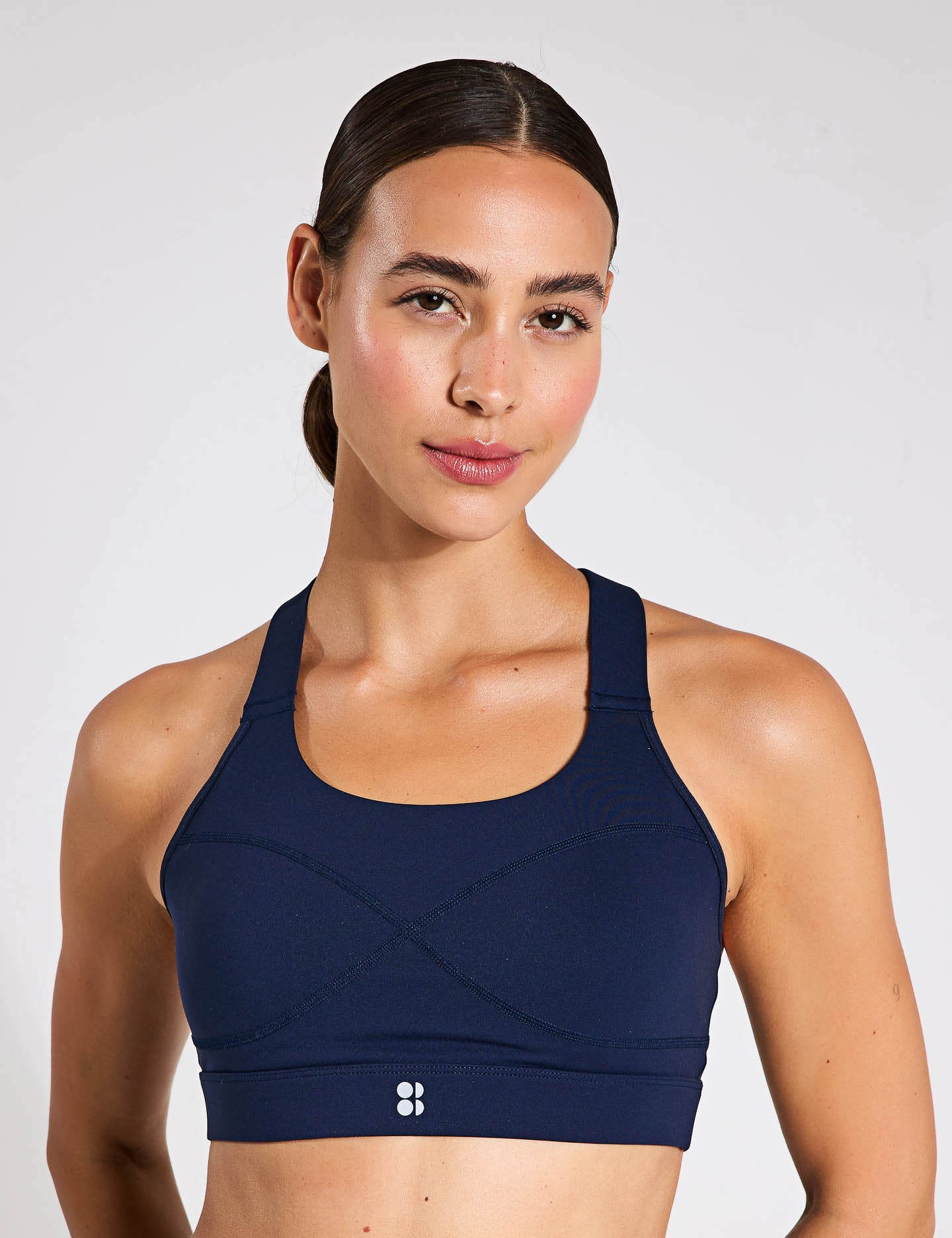 High Support Sports Bra for Women - Medium Impact Workout, Running, Yoga - Navy Blue - Breathable & Comfortable Activewear for Gym & Fitness
