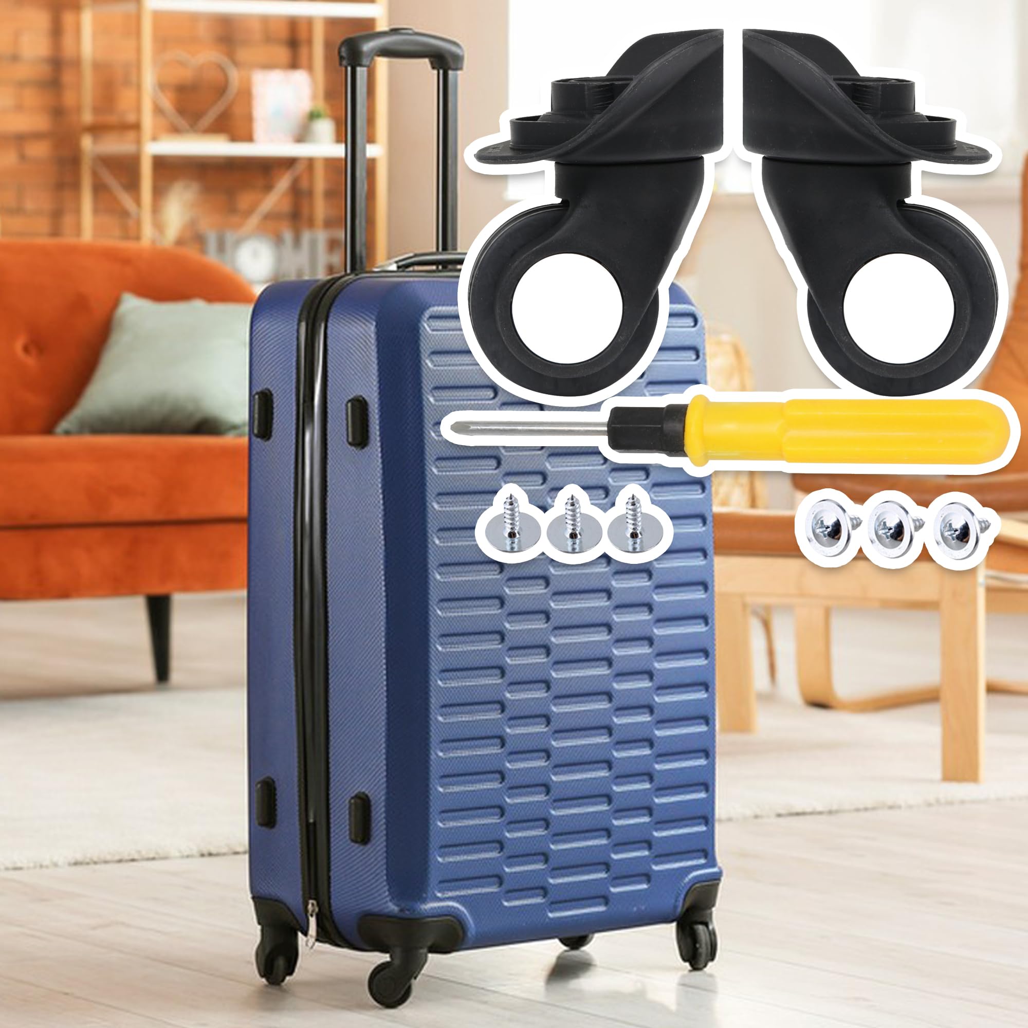 BQLZR Black Spinner Luggage Wheels - Left & Right Plastic Swivel Caster Wheels with 3 Holes (1.22
