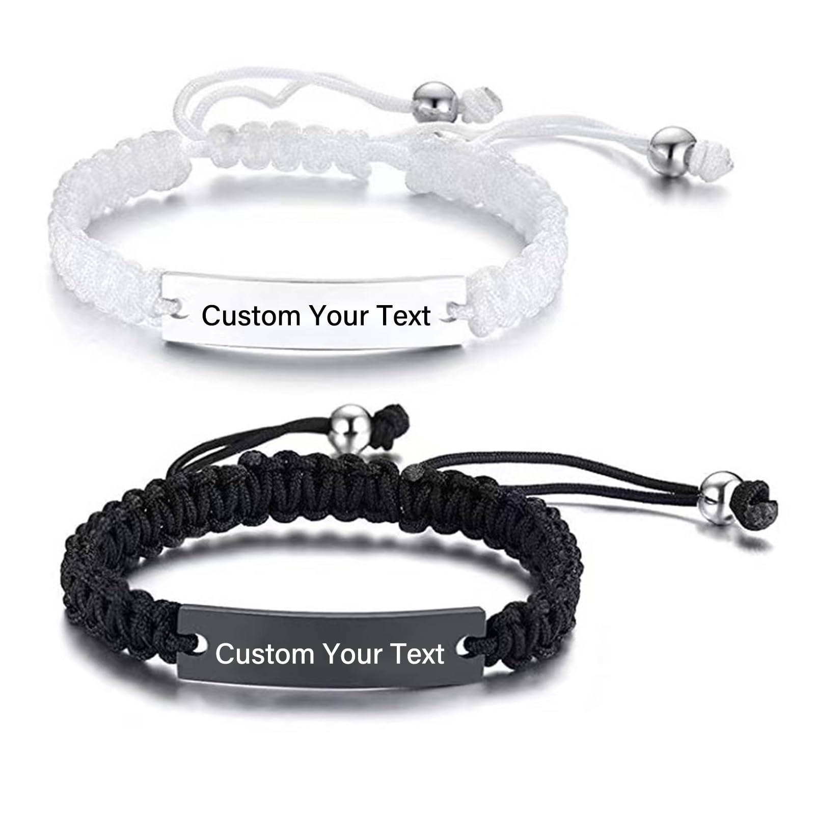 Custom Engraved Couple Bracelets - Personalized Matching Braided Adjustable Love Bracelets for Men & Women | Anniversary, Valentine's Day & Christmas Gifts for Couples | Handmade Romantic Jewelry for Dating & Special Occasions