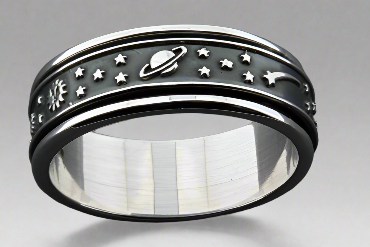 Galaxy Spinner Ring for Anxiety Relief - Sterling Silver Fidget Jewelry for Stress & Focus - Perfect for Meditation, ADHD, and Relaxation
