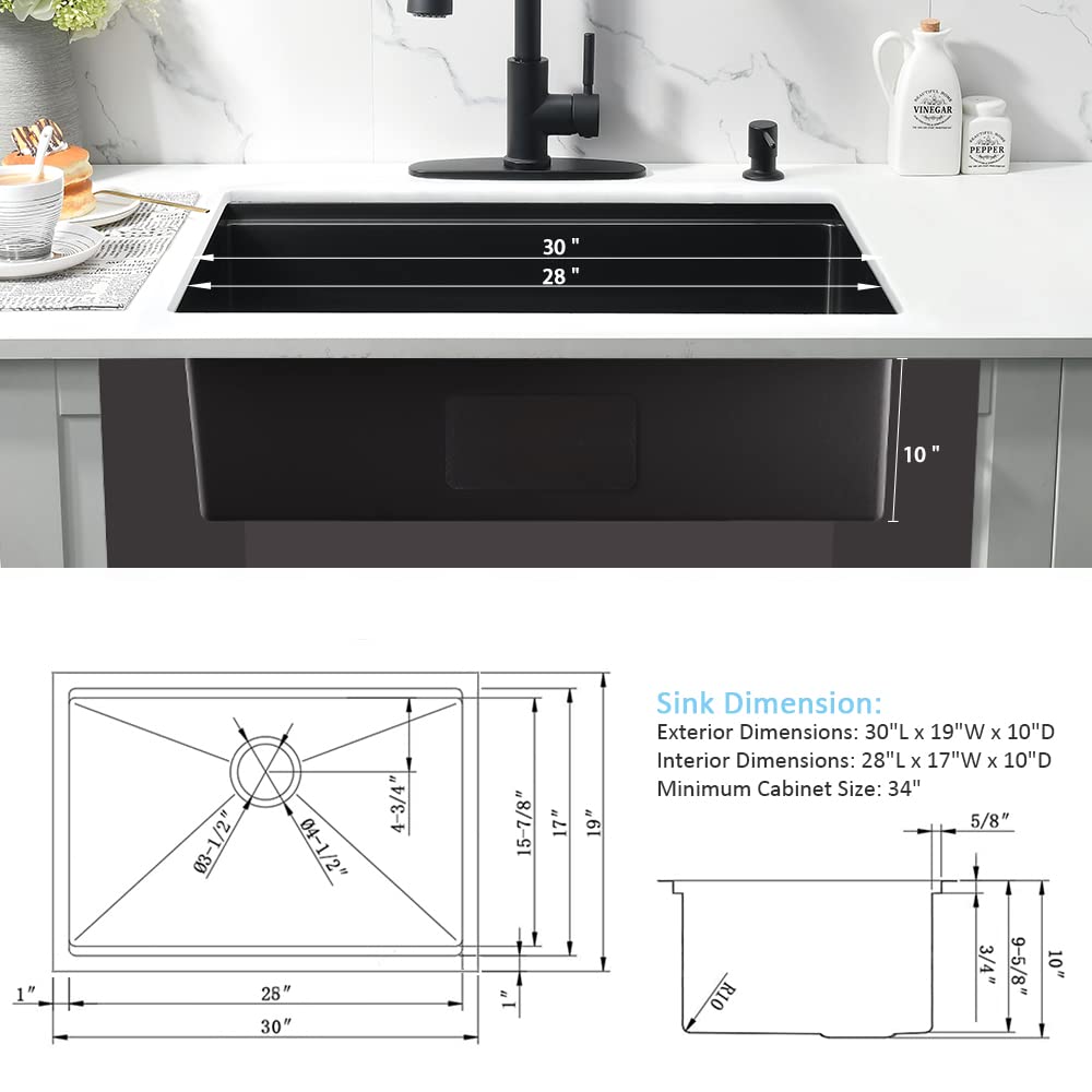 30x19 Inch Undermount Stainless Steel Kitchen Sink Workstation - 16 Gauge Commercial Grade Deep Single Bowl Sink with Cutting Board | Perfect for Restaurants, Food Prep & Busy Home Kitchens