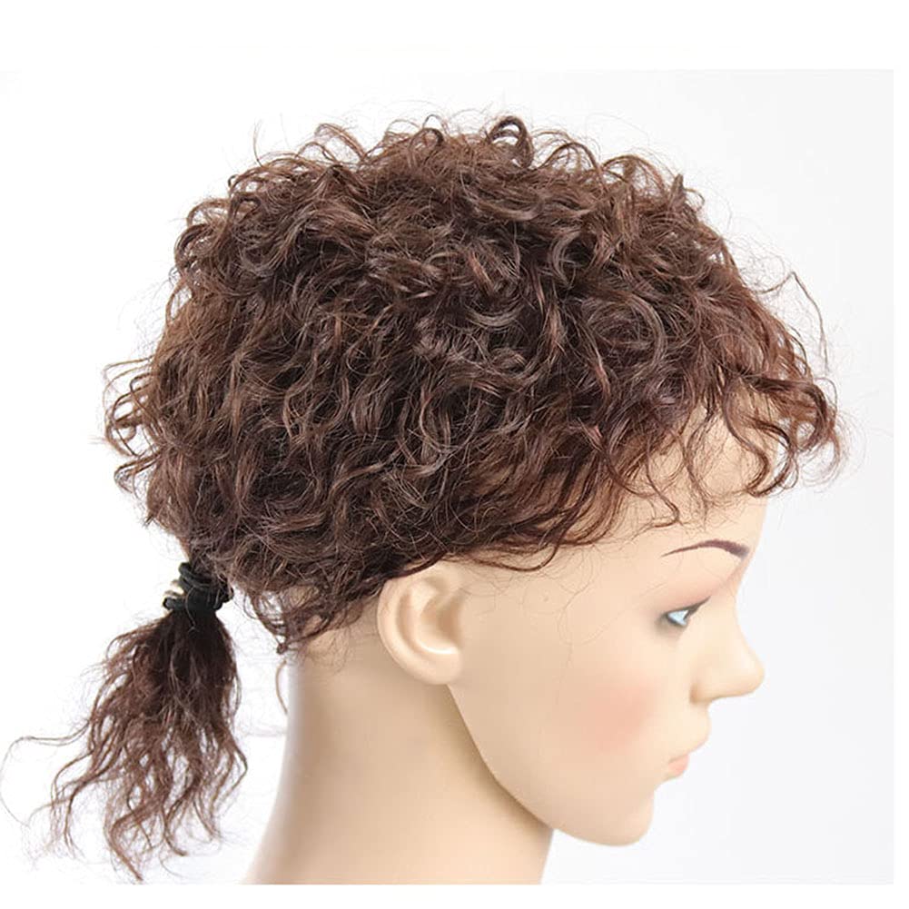 Natural Black Human Hair Topper for Women - 100% Real Clip-in Curly Hair Extension with Bangs (40cm) | Perfect for Thinning Hair, Alopecia & Everyday Styling