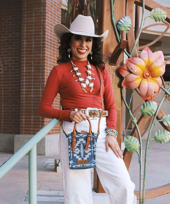 Wrangler Aztec Print Canvas Phone Purse for Women - Crossbody Cell Phone Bag with Adjustable Strap - Perfect for Travel, Concerts, and Everyday Use