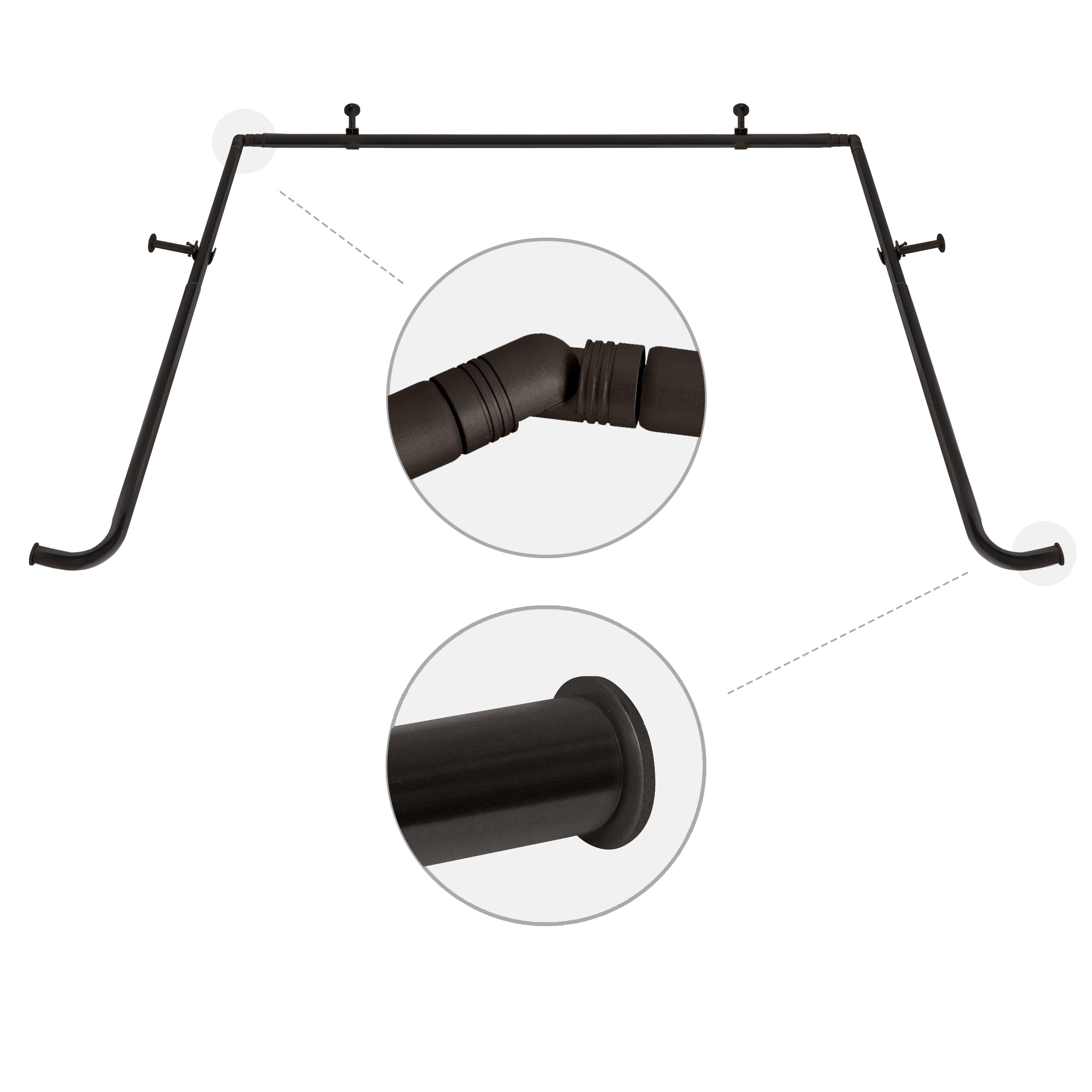 Meriville 1-Inch Diameter Bay Window Curtain Rod Set - Oil-Rubbed Bronze Finish for Bayview Windows, Perfect for Living Room, Bedroom, and Kitchen Decor