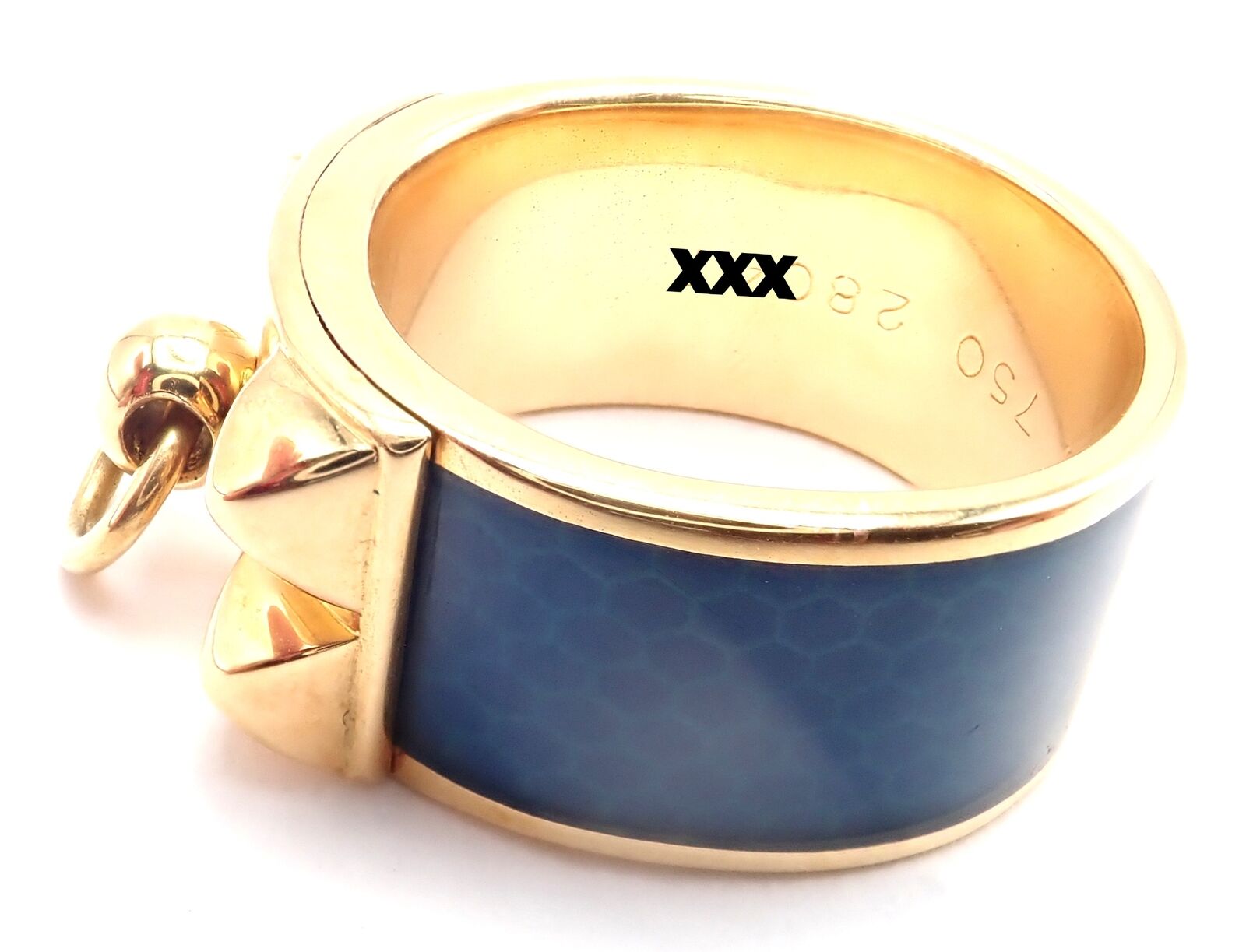 Authentic Hermes Collier de Chien 18K Yellow Gold Blue Enamel Band Ring - Size 6 - Luxury Fashion Jewelry for Women, Perfect for Parties, Weddings & Special Occasions