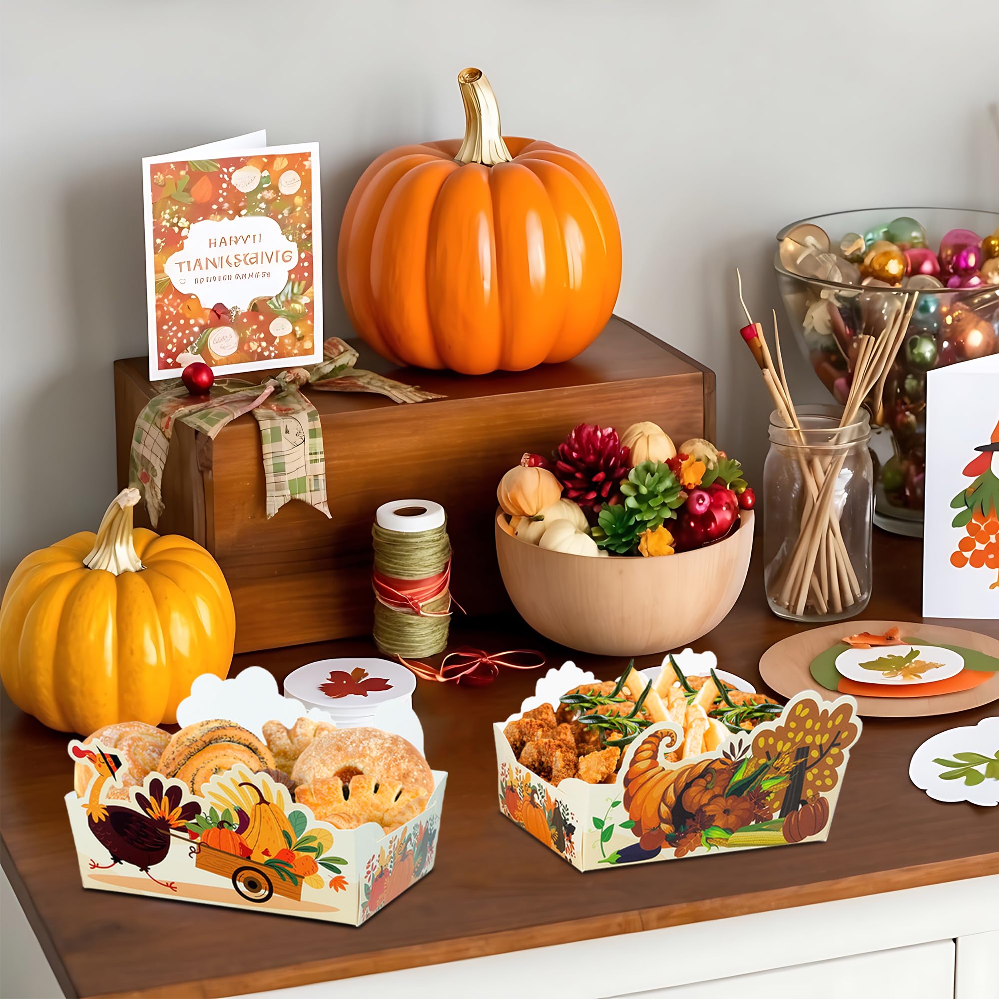 24-Piece Thanksgiving Snacks Bowl Set - Disposable Food Trays for Holiday Parties, Fall-Themed Decorations - Perfect for Thanksgiving Gatherings, Autumn Celebrations & Family Reunions
