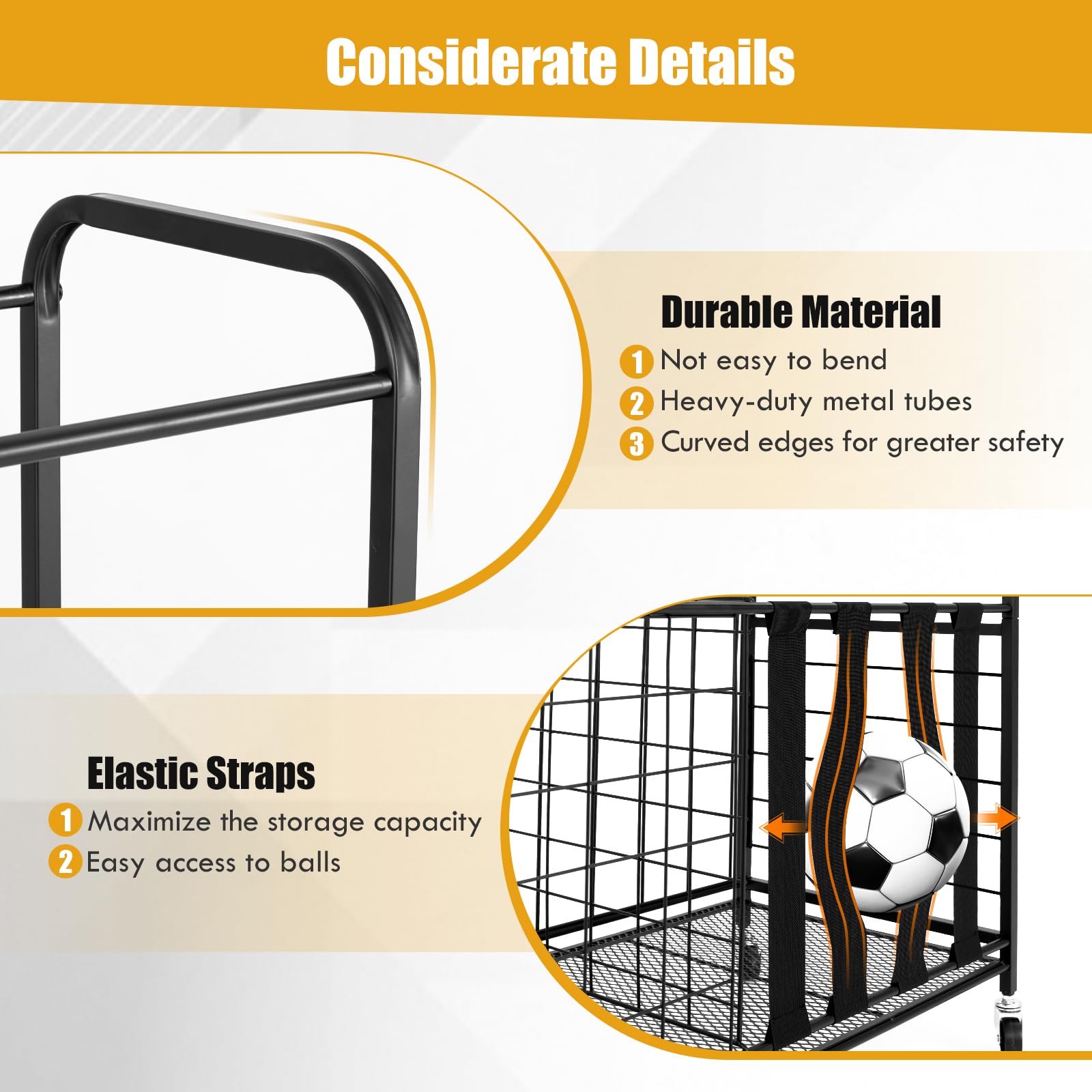GYMAX Garage Sports Equipment Organizer - Rolling Toy Storage Cart with Lockable Wheels, Basket & Hooks for Golf Bags, Bats, Football Gear | Perfect for Garage, Basement & Playroom Organization
