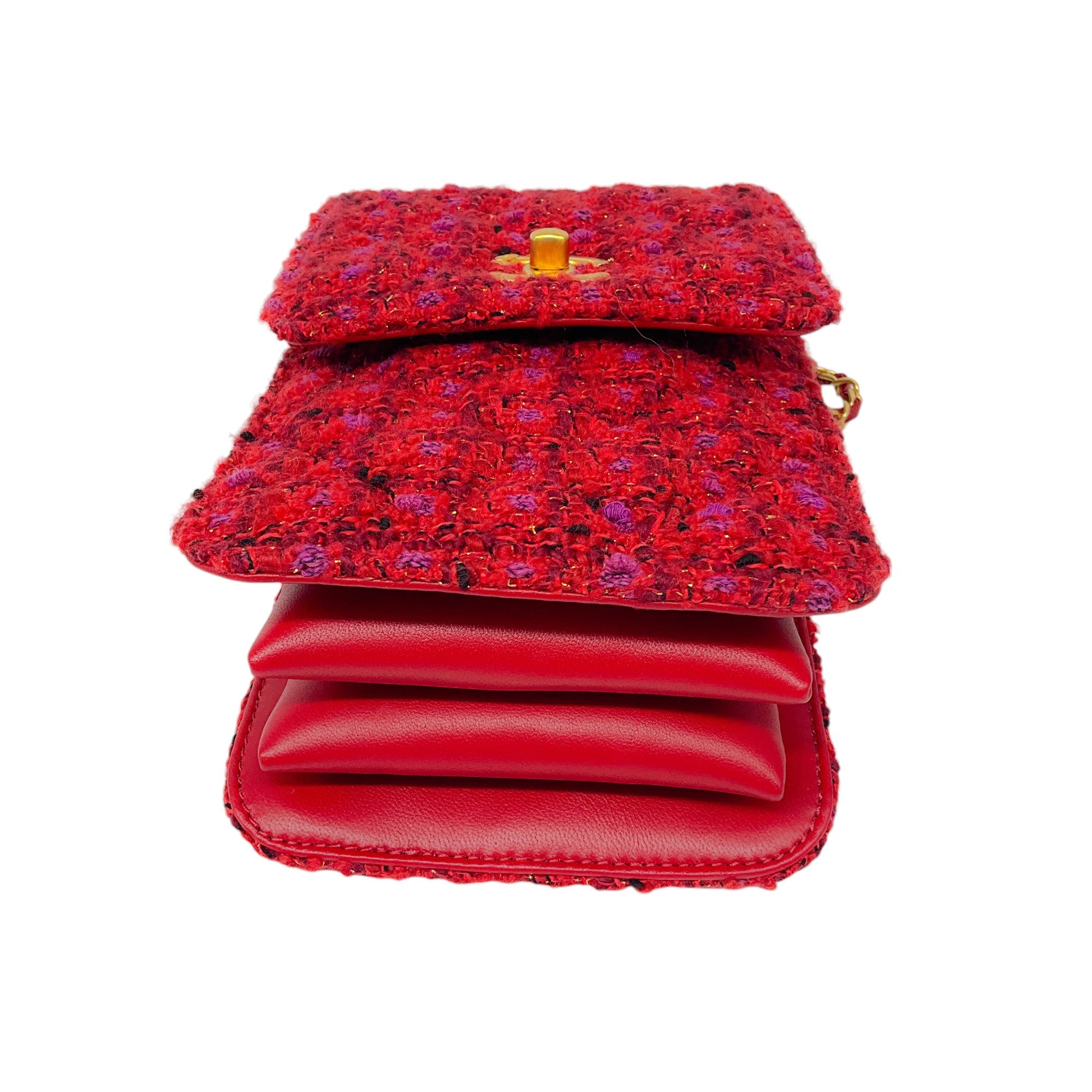 Chanel 2023 Tweed Mini Flap Handle Bag in Red & Purple - Luxury Designer Crossbody Purse for Women, Perfect for Parties, Dates & Special Occasions