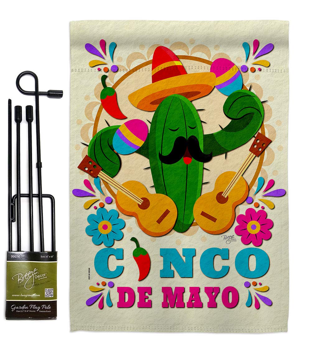 Mr. Cactus Garden Flag Set - Double-Sided Outdoor Decor for Mexican Fiesta & Summer Parties