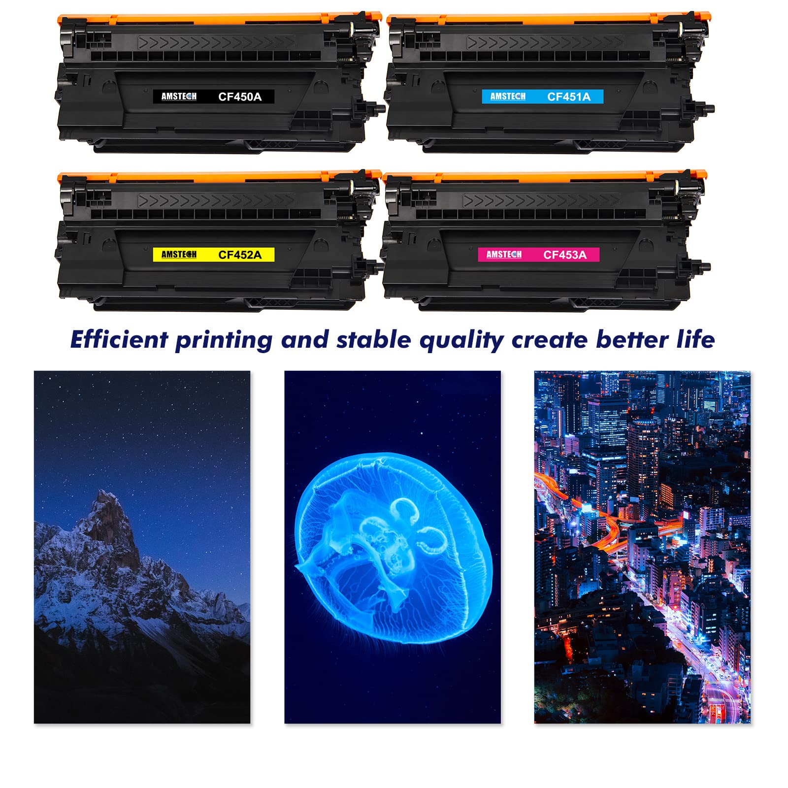 Amstech Compatible Toner Cartridge Replacement for HP 655A CF450A CF451A CF452A CF453A - Works with HP Color Enterprise M652n M652dn M653dn M653x M653dh MFP M681dh M681f M682z Printers (Black, Cyan, Magenta, Yellow) - High Yield Printing for Office & Business Documents