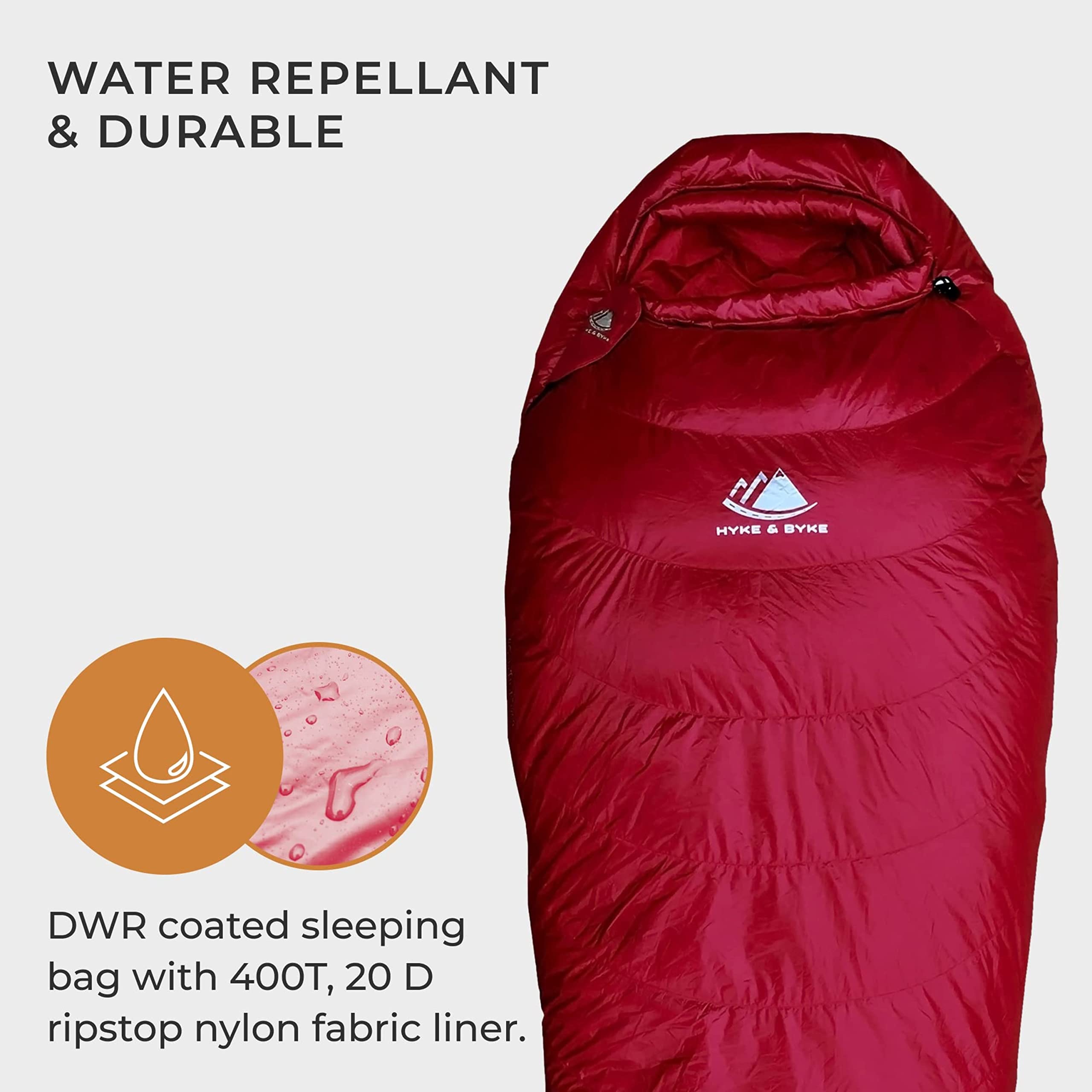 Hyke & Byke Snowmass 0°F Cold Weather Mummy Sleeping Bag - 650 FP Duck Down 4 Season Ultralight Backpacking Sleeping Bag for Adults with Compression Sack - Perfect for Winter Camping, Hiking & Outdoor Adventures