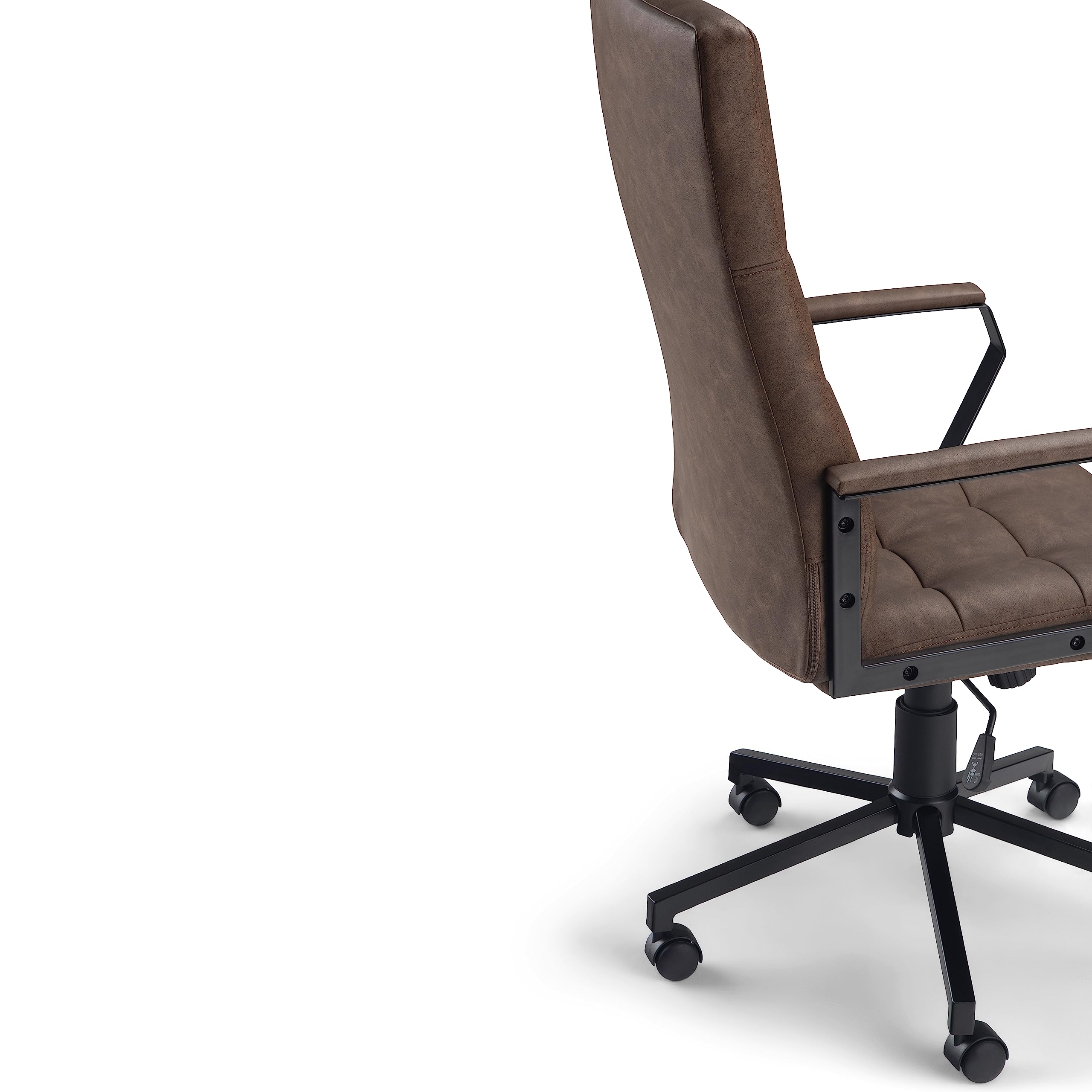 SIMPLIHOME Foley Swivel Adjustable Executive Office Chair - Distressed Brown Faux Leather Ergonomic Desk Chair with Lumbar Support for Home Office, Study & Workspace - Modern Computer Chair for Long Hours Sitting