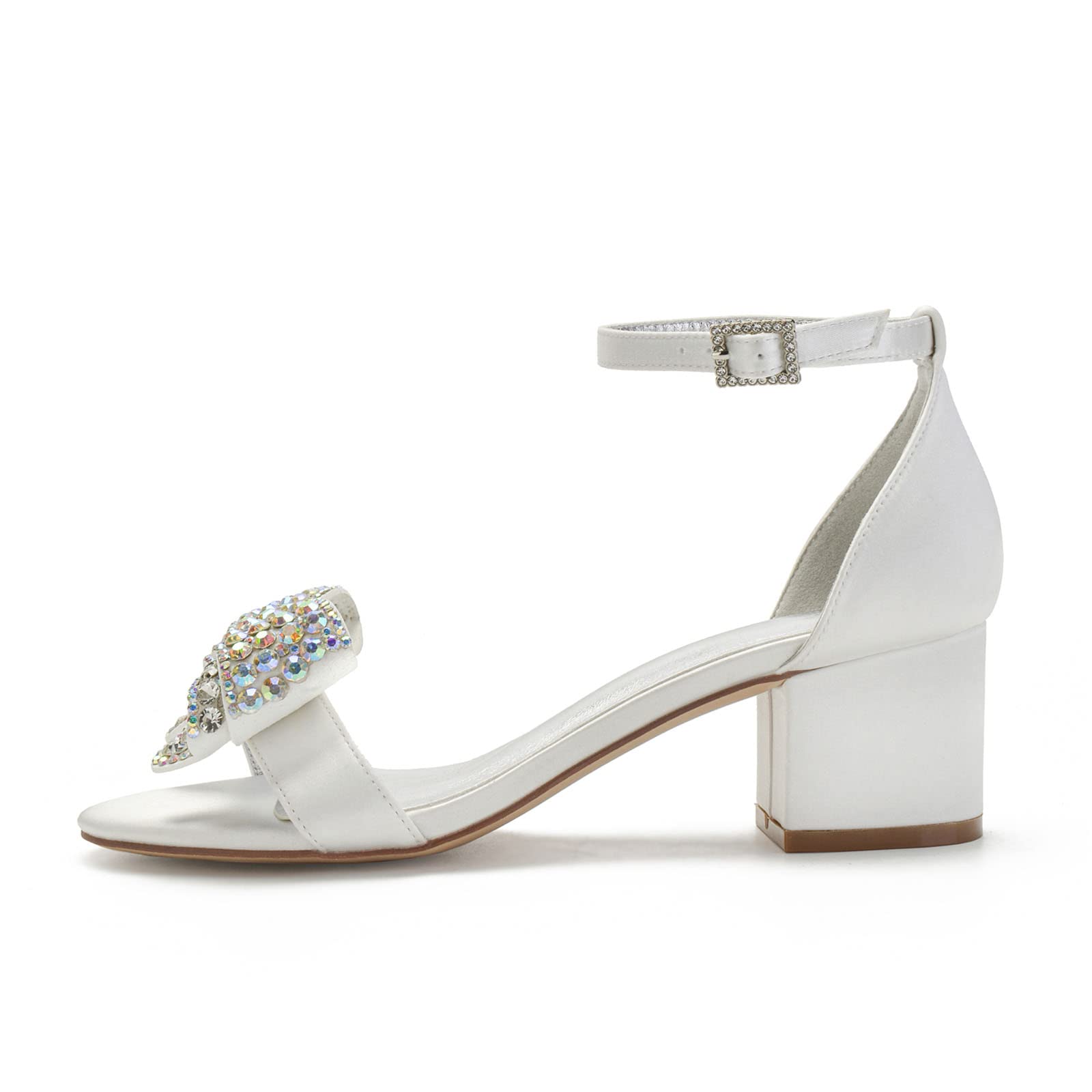 Sparkly Rhinestone Block Heel Sandals for Women - Ivory Wedding & Evening Party Shoes with Wide Width - Perfect for Bridal, Prom, Cocktail Dresses & Special Occasions