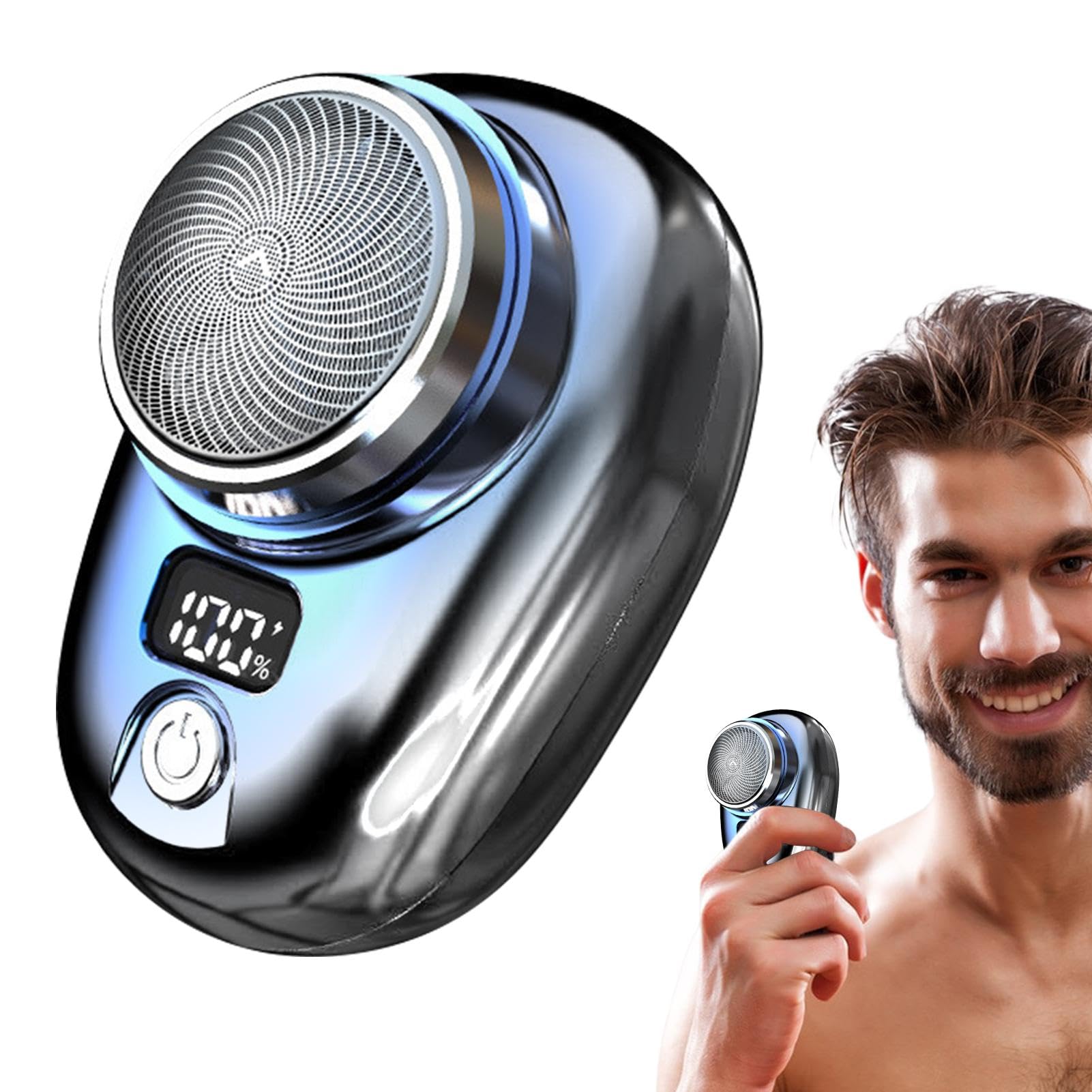 Premium Pocket Size Electric Shaver - Rechargeable Portable Men's Shaver with LED Battery Display | Waterproof & Washable Travel Shaver Kit with Leather Case | Fast Charging USB Shaver for Home, Office & Travel Gifts (Silver)