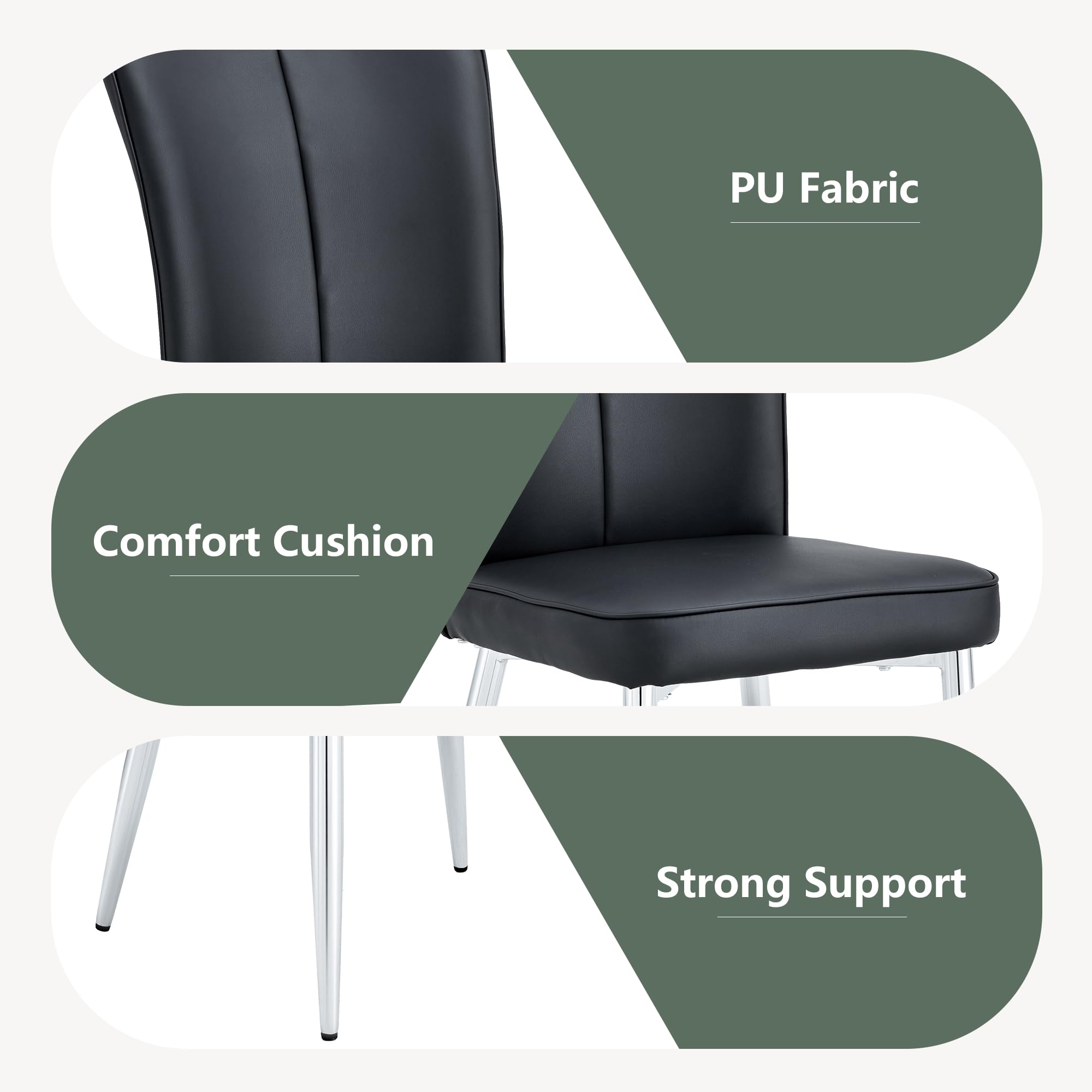 Betoko Mid Century Modern Dining Chairs Set of 4 - PU Cushioned Upholstered Kitchen Chairs with Sturdy Metal Legs - Comfortable Accent Chairs for Dining Room, Kitchen & Home Decor (Black)