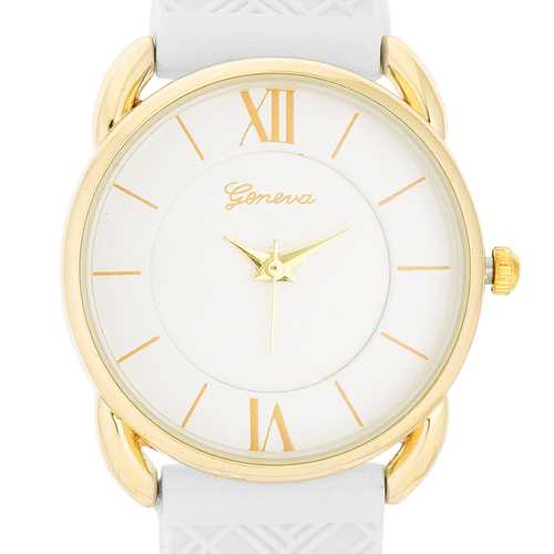 Mina Gold Classic Watch for Women - Elegant White Rubber Strap Waterproof Wristwatch | Perfect for Everyday Wear, Office & Special Occasions