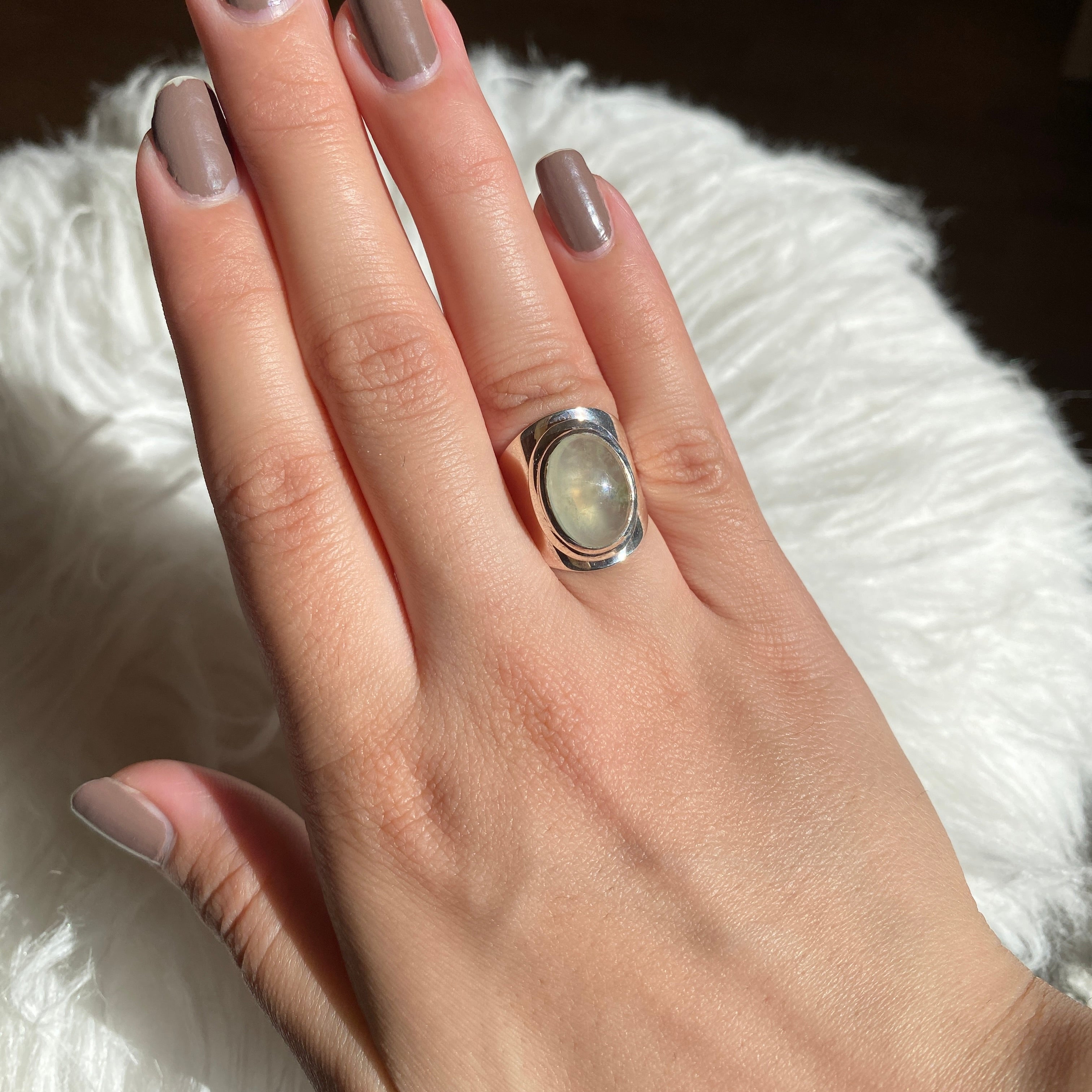 Prehnite Wide Band Ring R3762 PR - Elegant Gemstone Jewelry for Women, Perfect for Weddings, Parties & Everyday Wear