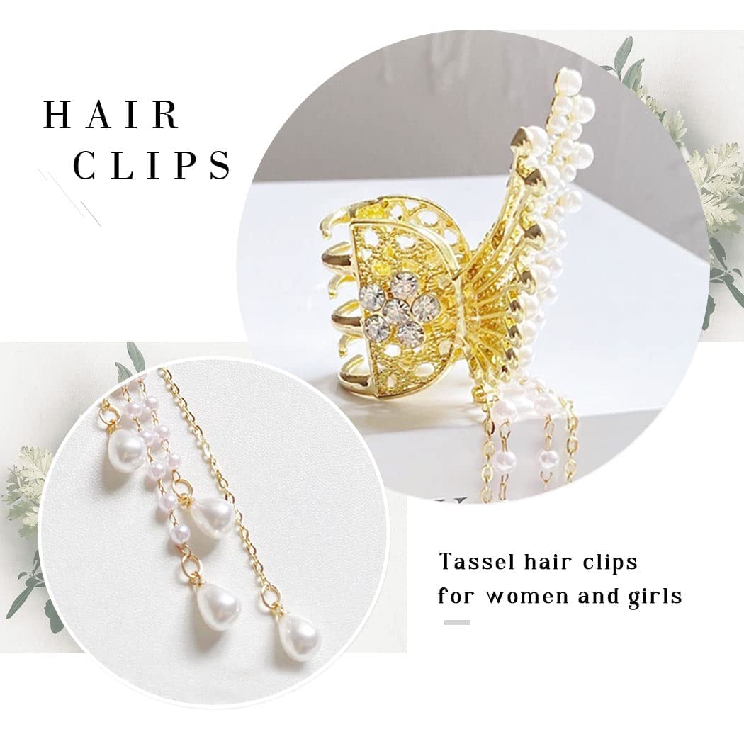 Elegant Pearl Tassel Butterfly Metal Hair Claw Clip - Korean Style Hair Accessories for Women & Girls - Perfect for Weddings, Parties and Everyday Fashion