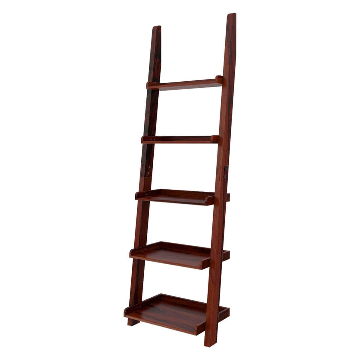Stylish Solid Wood 5-Tier Leaning Ladder Bookcase - Open Shelf Display for Books, Plants & Home Decor | Perfect for Living Room, Bedroom & Office Organization