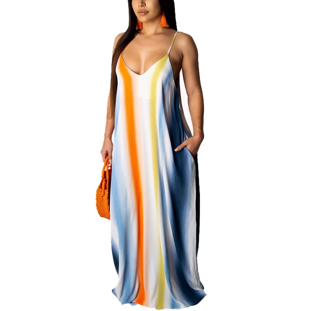 BOGURST Women's Summer Maxi Dress - Sleeveless Spaghetti Strap Casual Loose Fit Plus Size Adjustable Dress for Beach, Vacation & Outdoor Activities