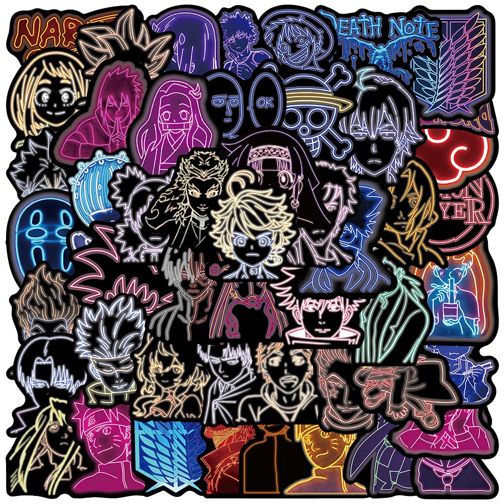 50 Pieces Neon Anime Stickers - Waterproof Vinyl Decals for Laptop, Water Bottle, Luggage & Guitar | Cool Gifts for Kids & Teens | Perfect for School Supplies, DIY Crafts & Room Decor (Neon Style)