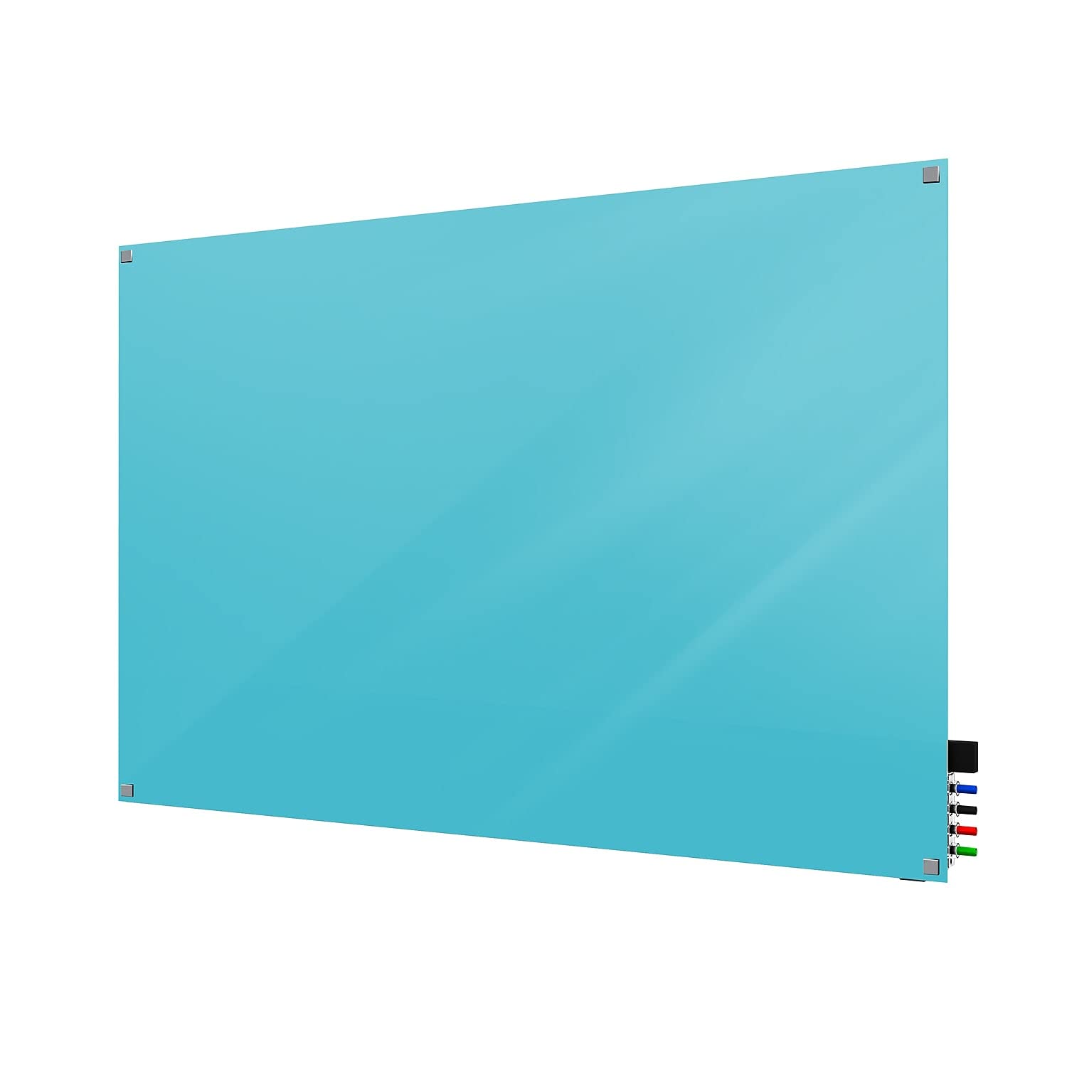 4'x6' Harmony Glass Whiteboard with Square Corners - Blue Dry Erase Board for Office & Home, Includes 4 Markers & Eraser - Perfect for Meetings, Presentations & Classroom Teaching