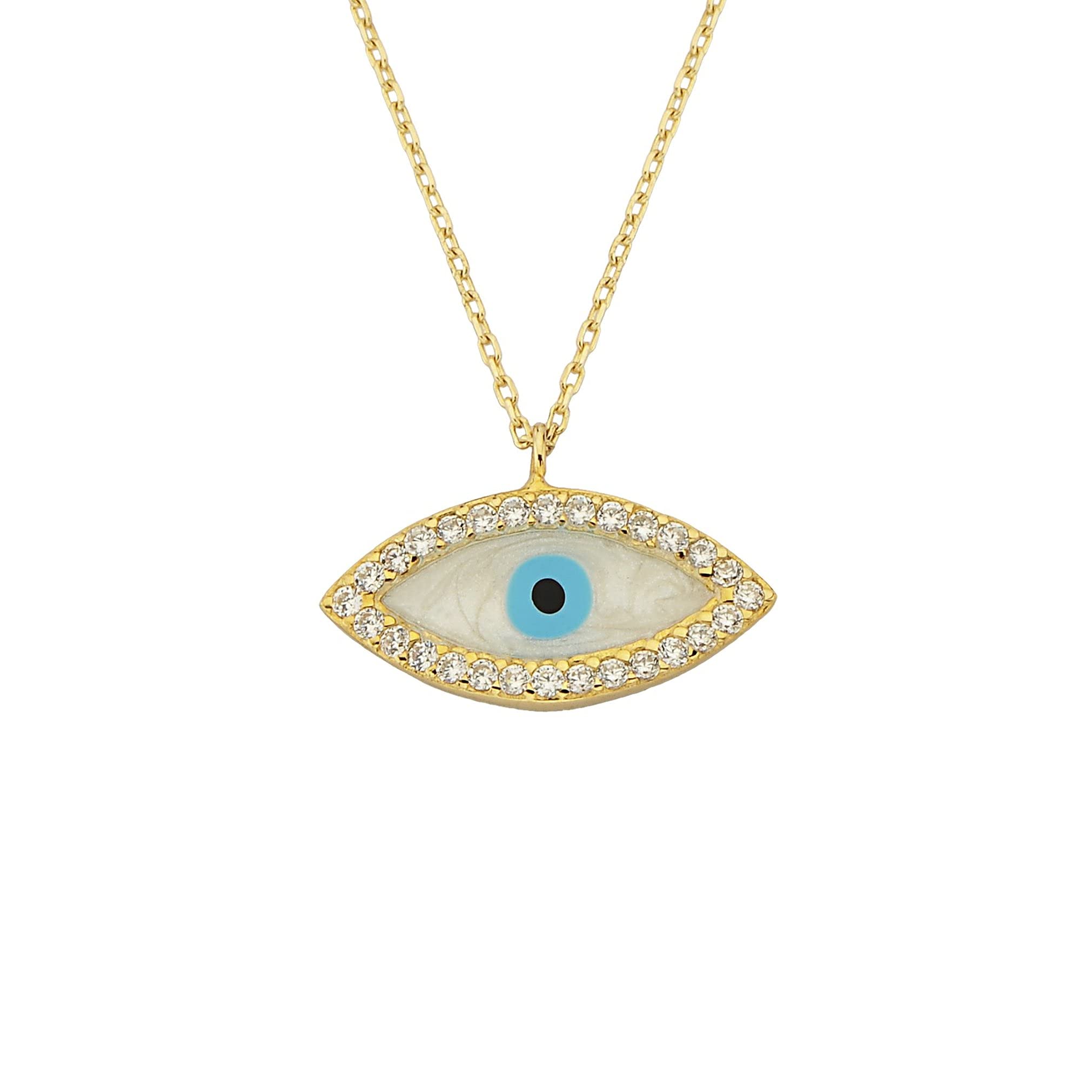 14K Real Solid Gold Mother of Pearl Evil Eye Pendant Necklace for Women - Turkish Nazar Boncuk Protection Jewelry - Elegant Good Luck Gift for Her (Birthday, Christmas, Anniversary) | Perfect for Everyday Wear, Special Occasions & Spiritual Protection