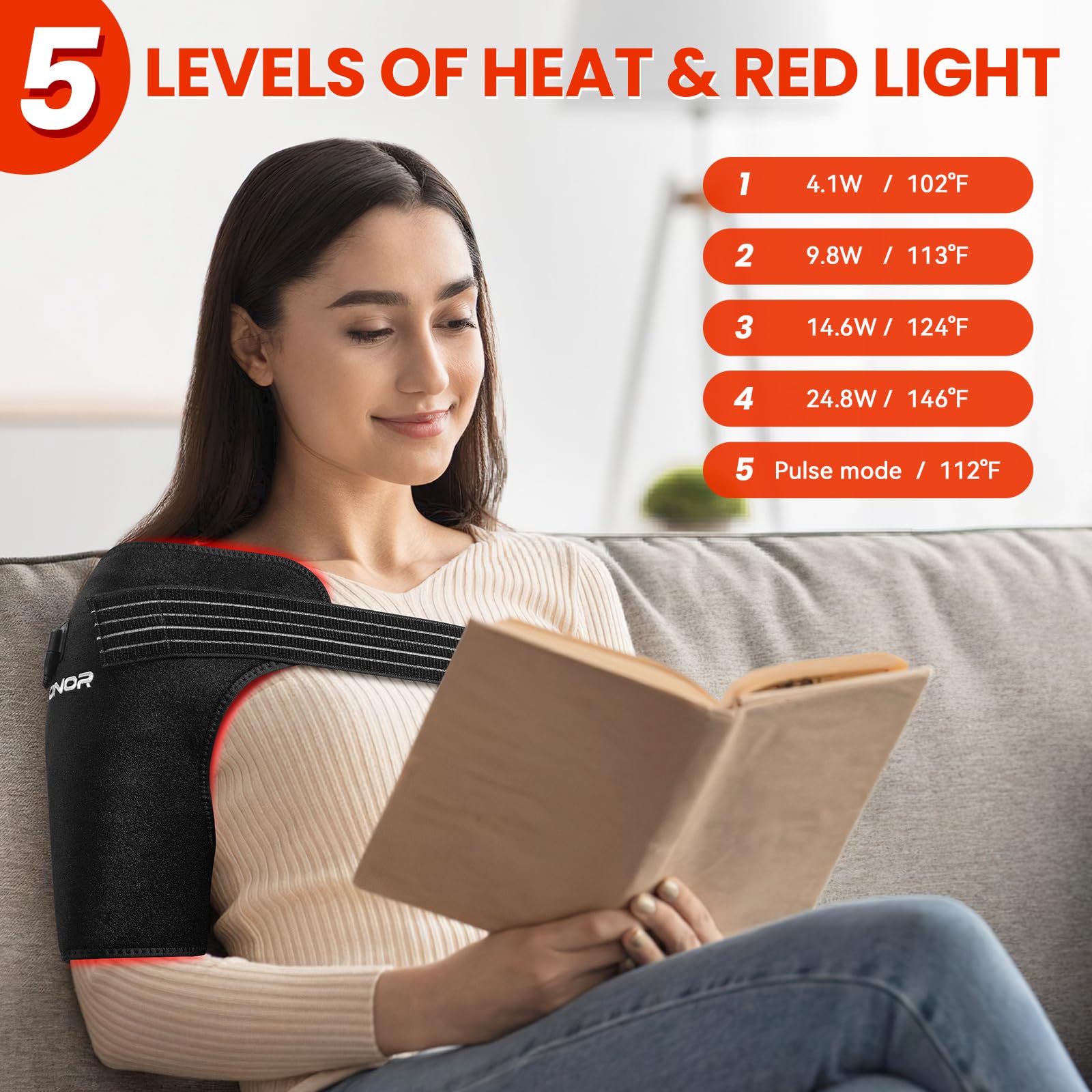 Red Light Therapy Shoulder Wrap - 660nm & 850nm Infrared Heating Pad for Shoulder Pain Relief, Joint & Muscle Recovery | Portable Light Therapy Device for Home Use, Office, and Post-Workout Recovery