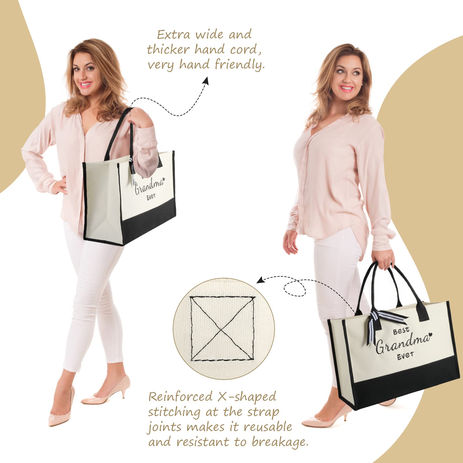 TRSODD Embroidered Canvas Tote Bag & Makeup Bag Set - Perfect Mother's Day Gift for Grandma, Birthday Present for Women - Ideal for Shopping, Travel & Daily Use