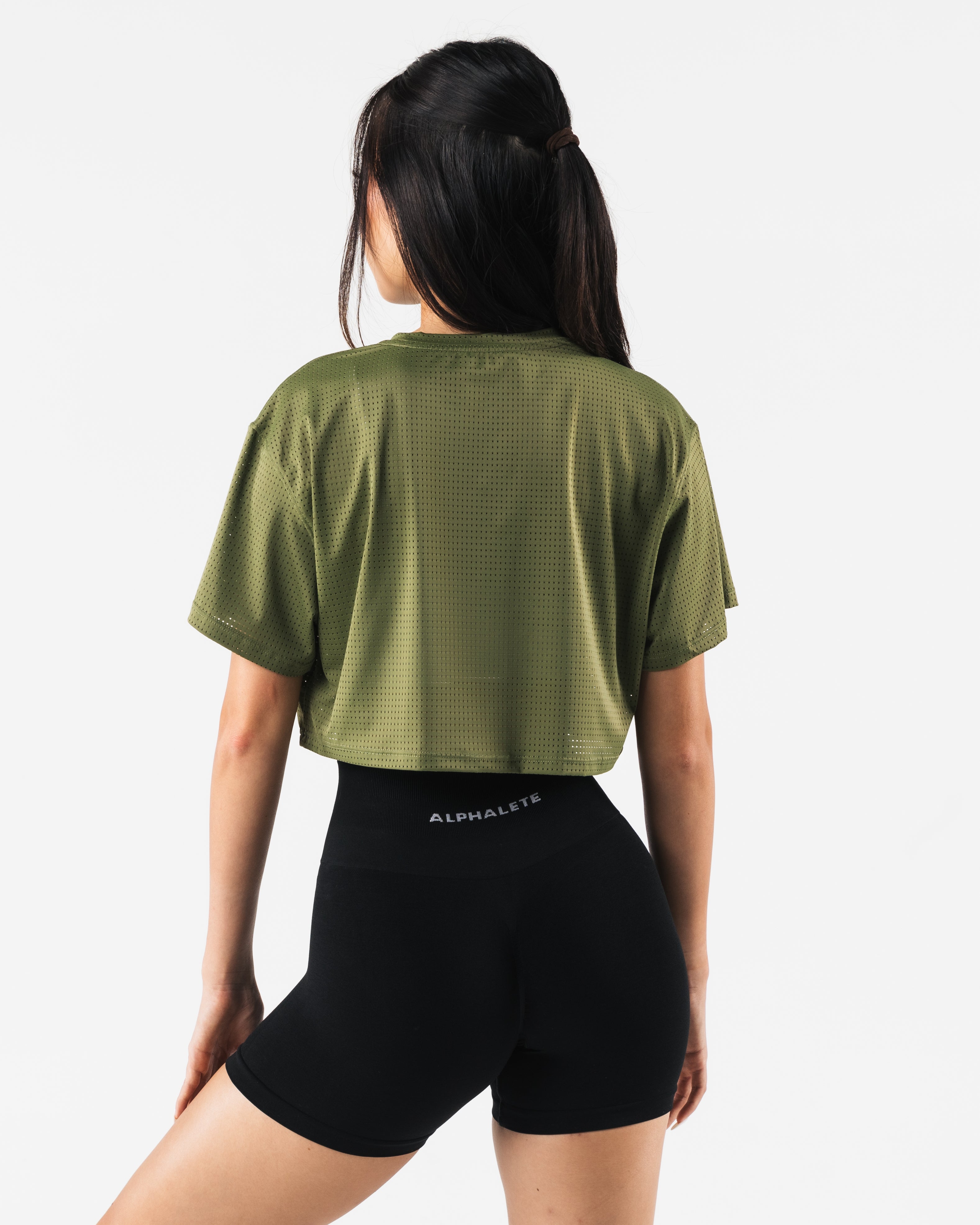 Margo Mesh Crop Tee in Agave Green - Trendy Summer Fashion Top for Women | Perfect for Beach, Music Festivals & Casual Outings