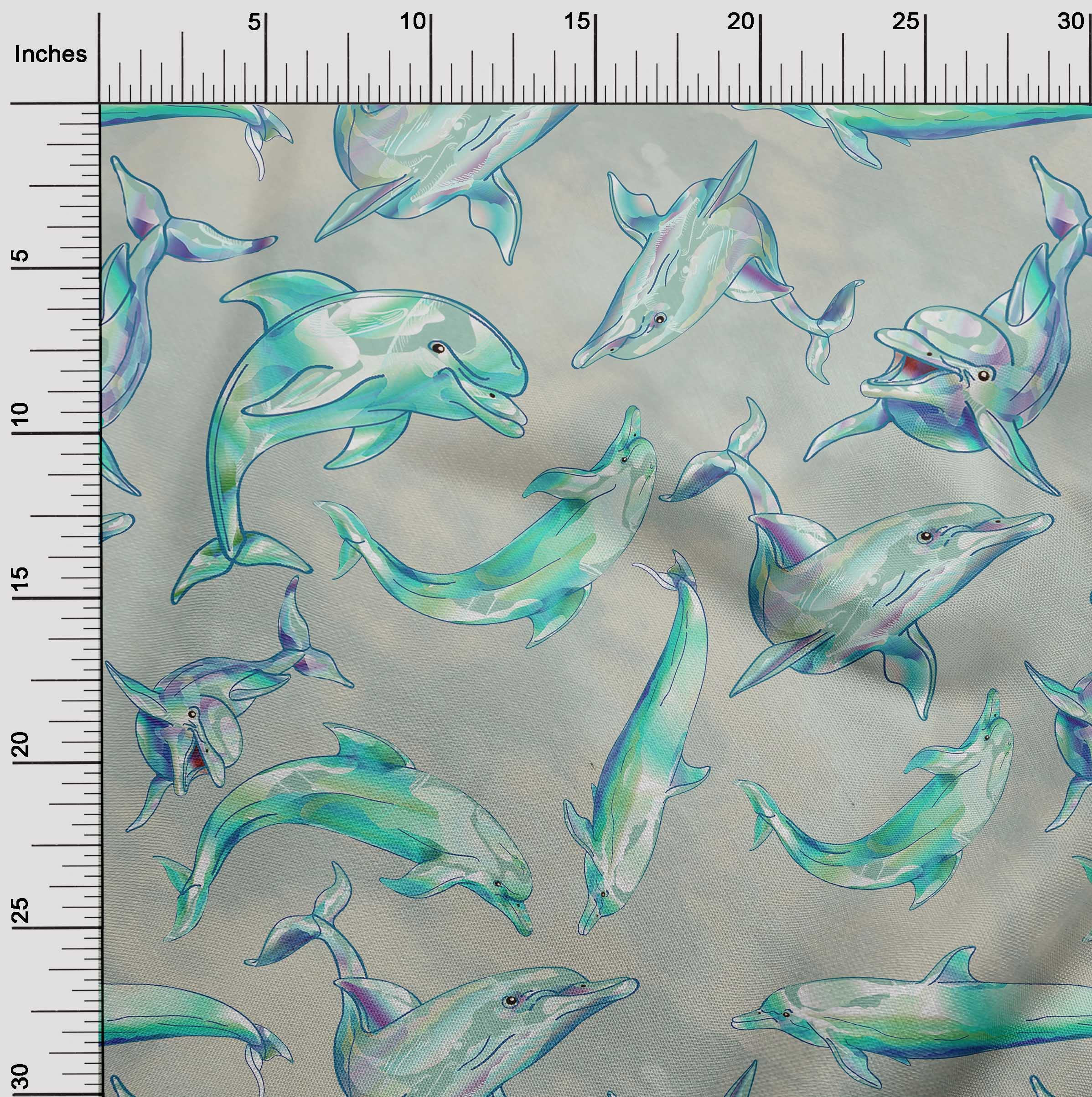 oneOone Polyester Spandex Turquoise Green Ocean Dolphin Print Fabric - 56 Inch Wide by The Yard for DIY Clothing, Quilting & Home Decor Projects | Perfect for Swimwear, Dresses & Crafting