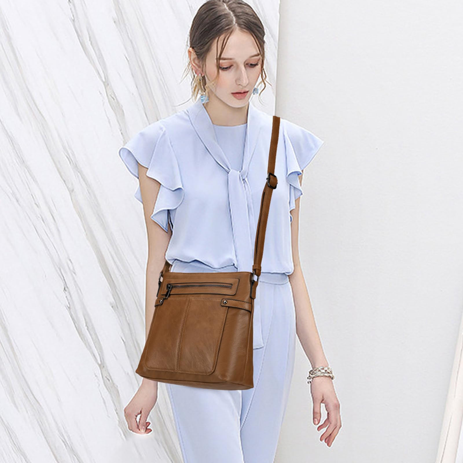 KouLi Women's PU Leather Crossbody Bag - Multi Pocket Shoulder Purse for Daily Use