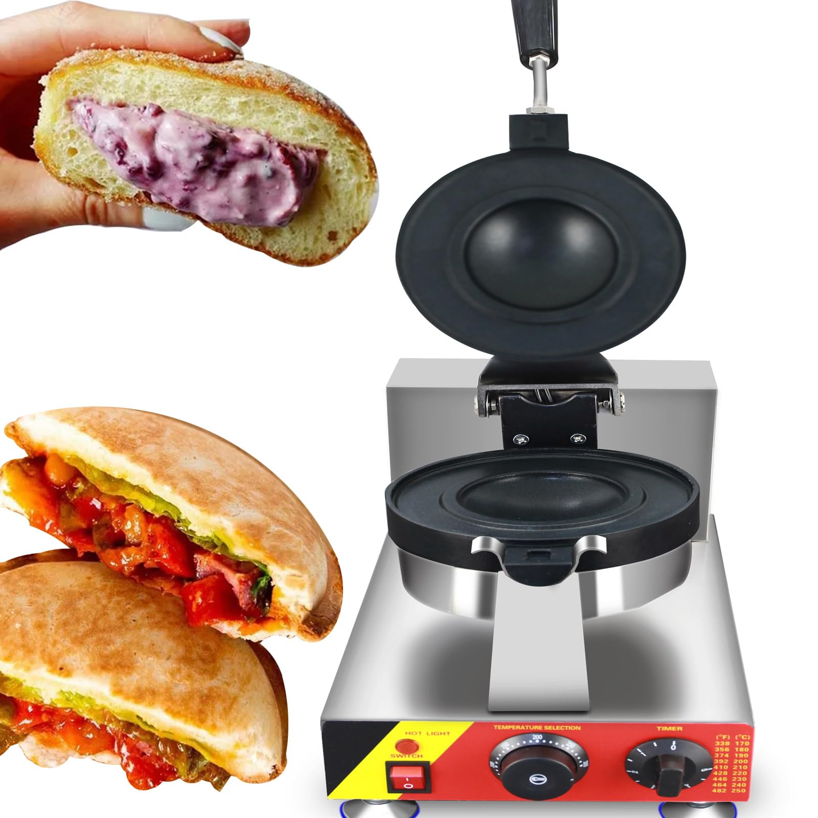 Commercial Electric Gelato Panini Press - Ice Cream Sandwich Maker & Pocket Burger Warmer for Stuffed Waffles (220V) - Perfect for Restaurants, Cafés & Dessert Shops