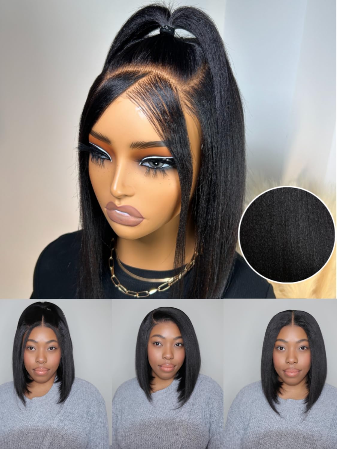 Nadula Pre Everything Glueless Yaki Straight Bob Wig 13x4 HD Lace Front Human Hair Wig - Bleached Knots, 150% Density, 10 Inch Short Bob with Ear Tape | Perfect for Daily Wear, Cosplay, and Protective Hairstyles