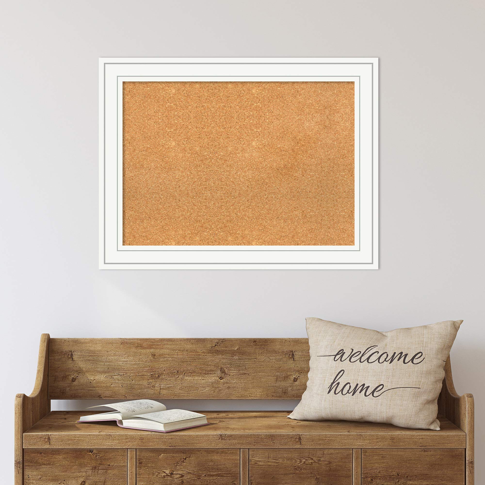 Amanti Art 25x33 Inch Natural Cork Board with White Wood Frame - Medium Vision Board for Office & Home Organization, Pinboard for Notes, Photos & Decor - Perfect for Wall Display in Home, Office & Dorm Rooms